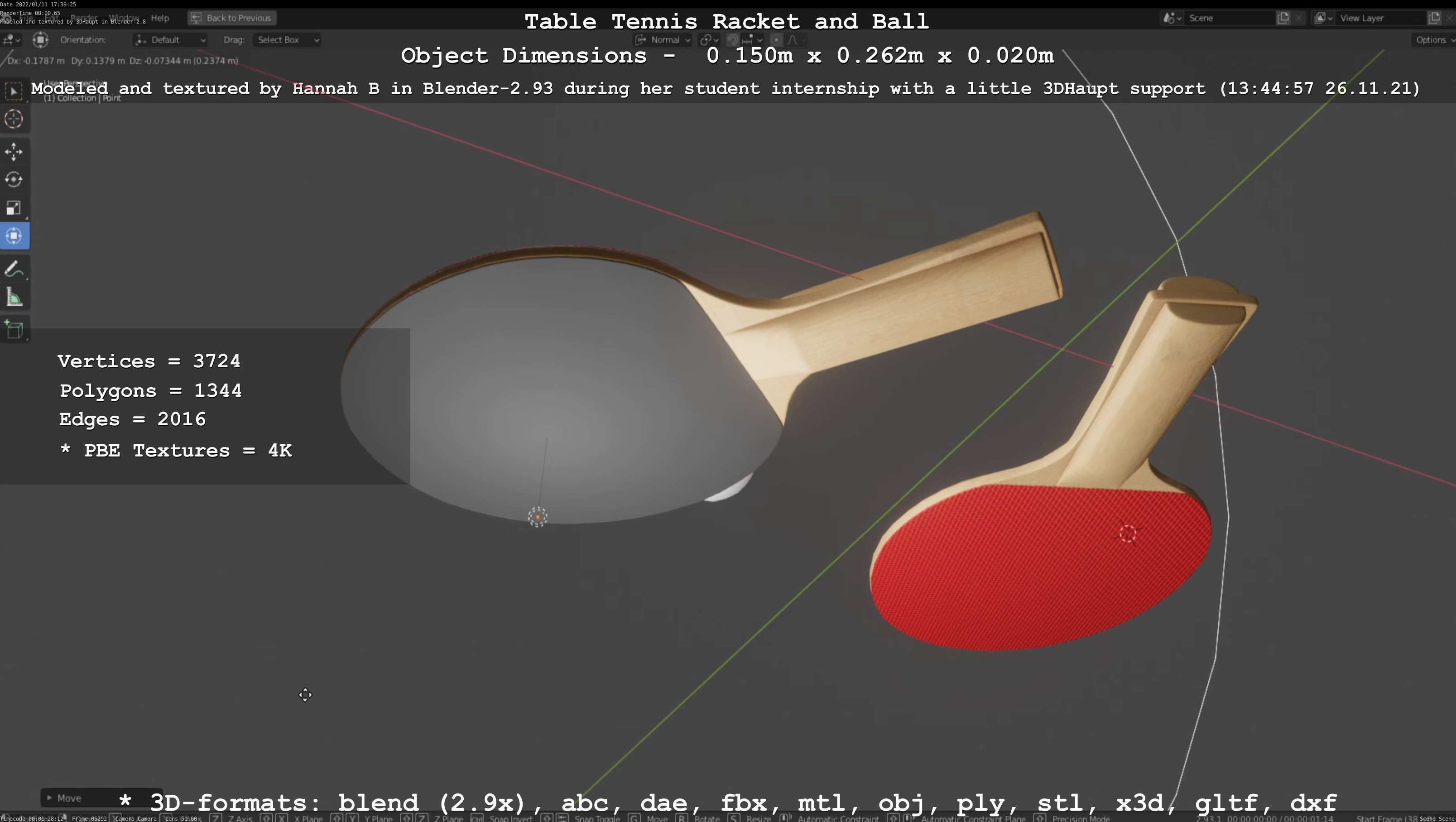 Table Tennis Racket and Ball Low-poly 3D model_18