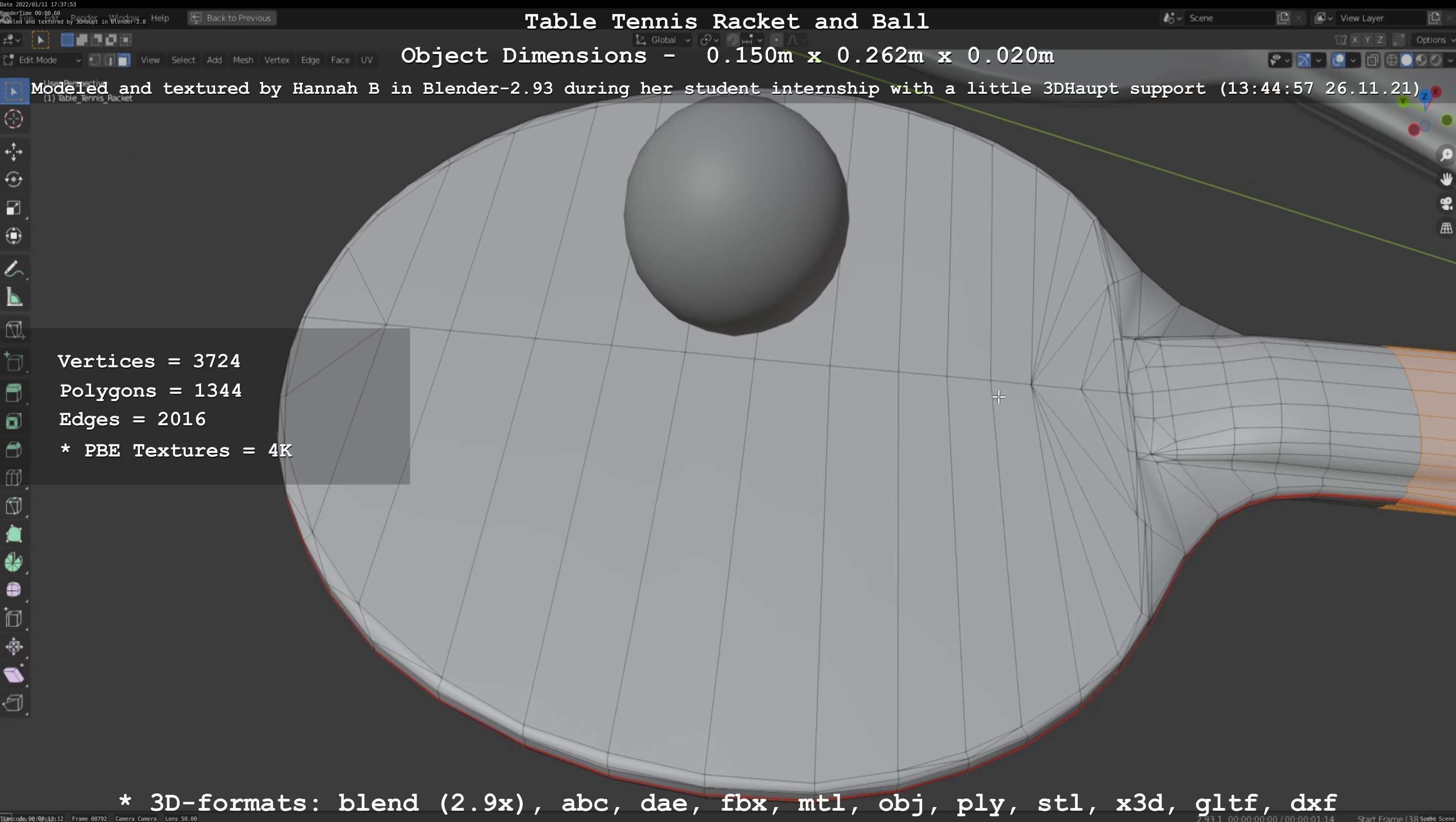 Table Tennis Racket and Ball Low-poly 3D model_92