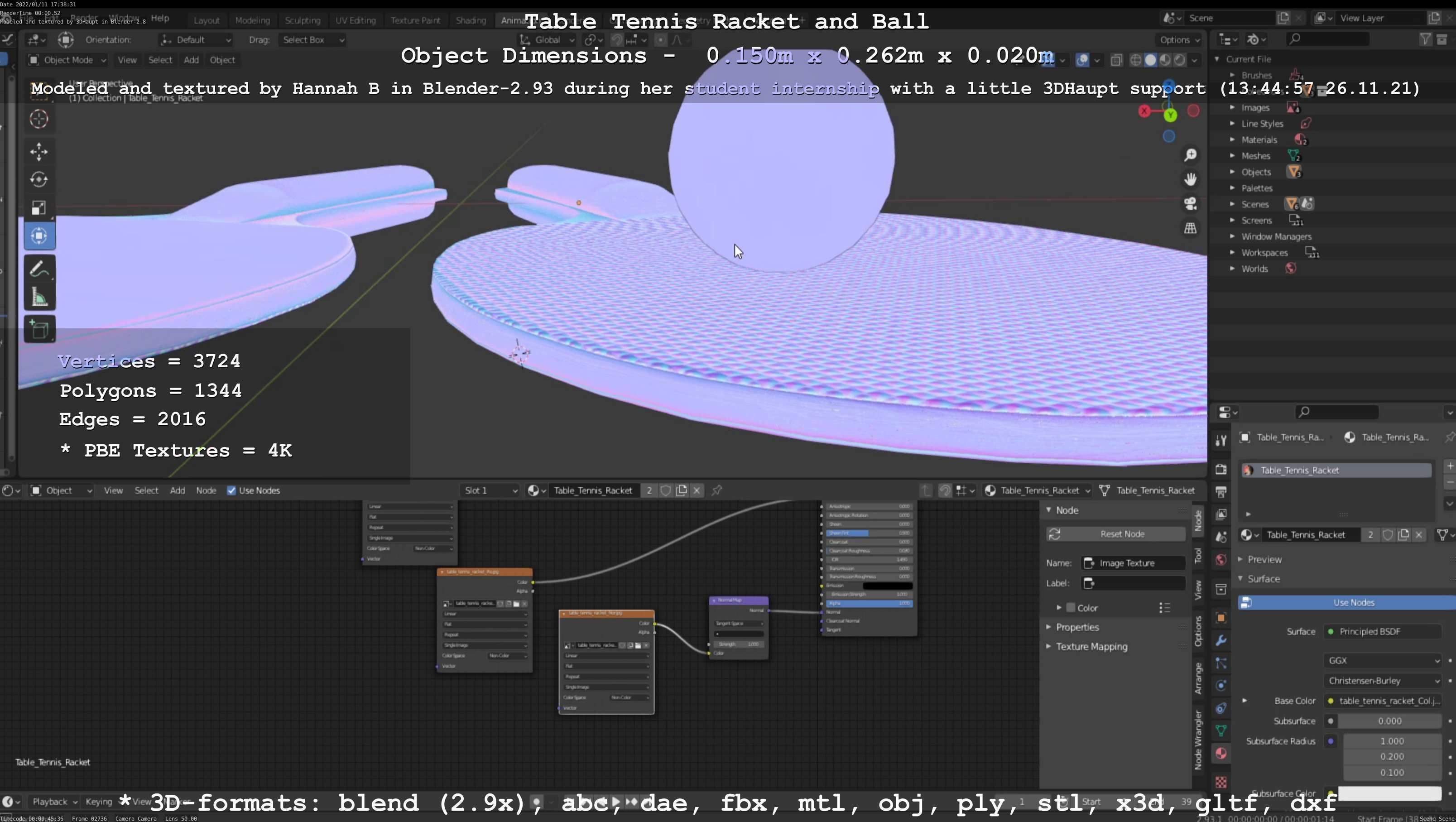 Table Tennis Racket and Ball Low-poly 3D model_114