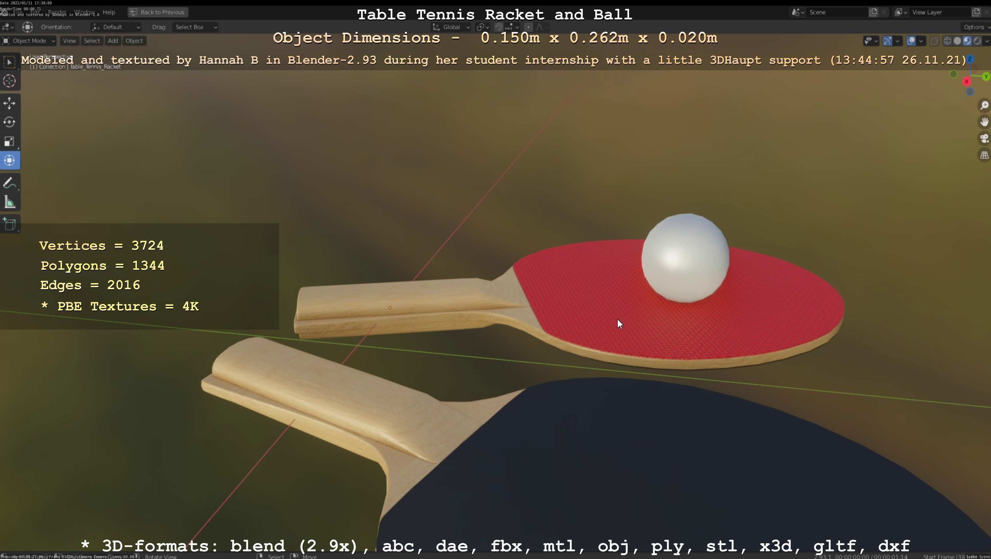 Table Tennis Racket and Ball Low-poly 3D model_103