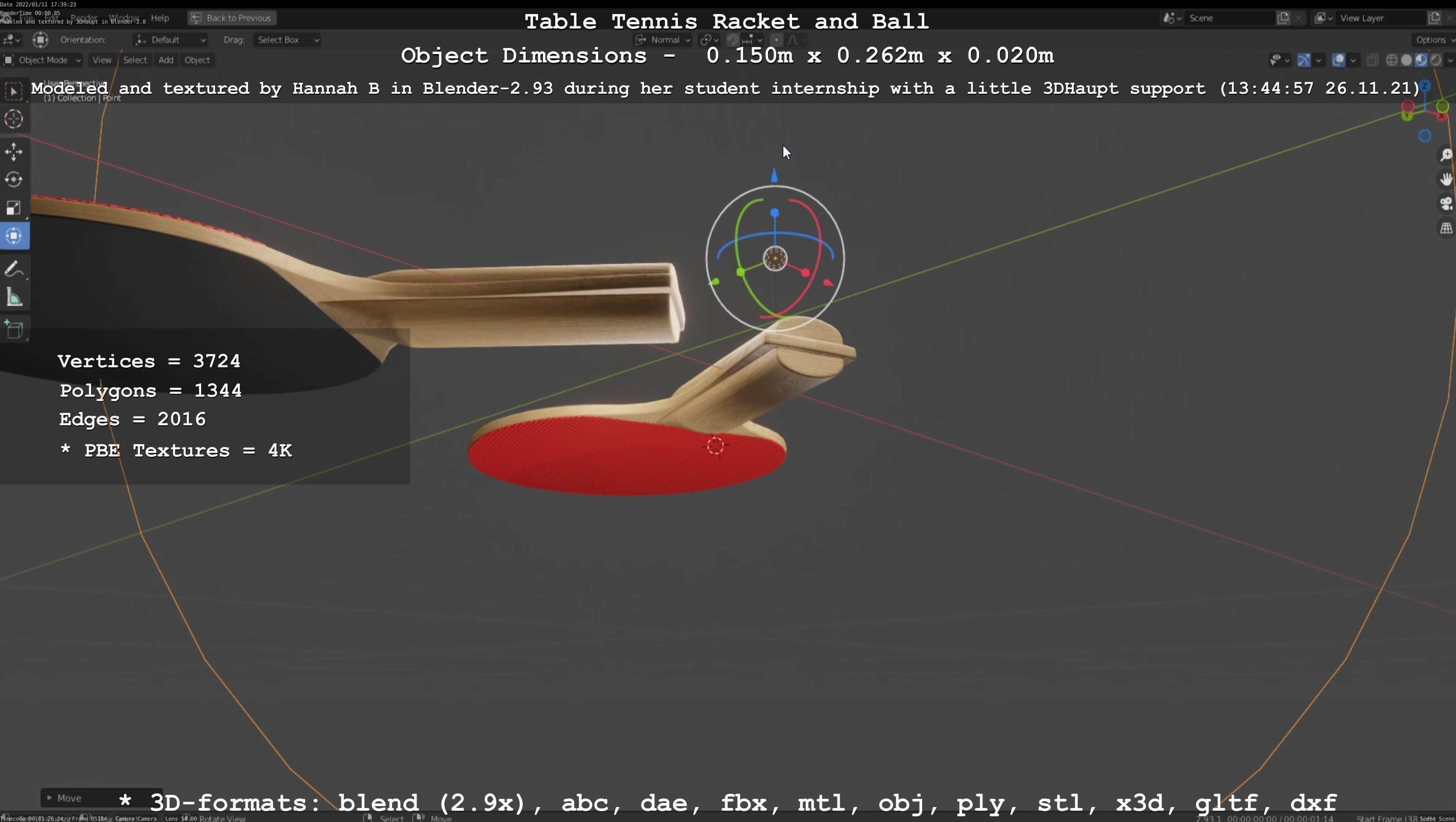 Table Tennis Racket and Ball Low-poly 3D model_17