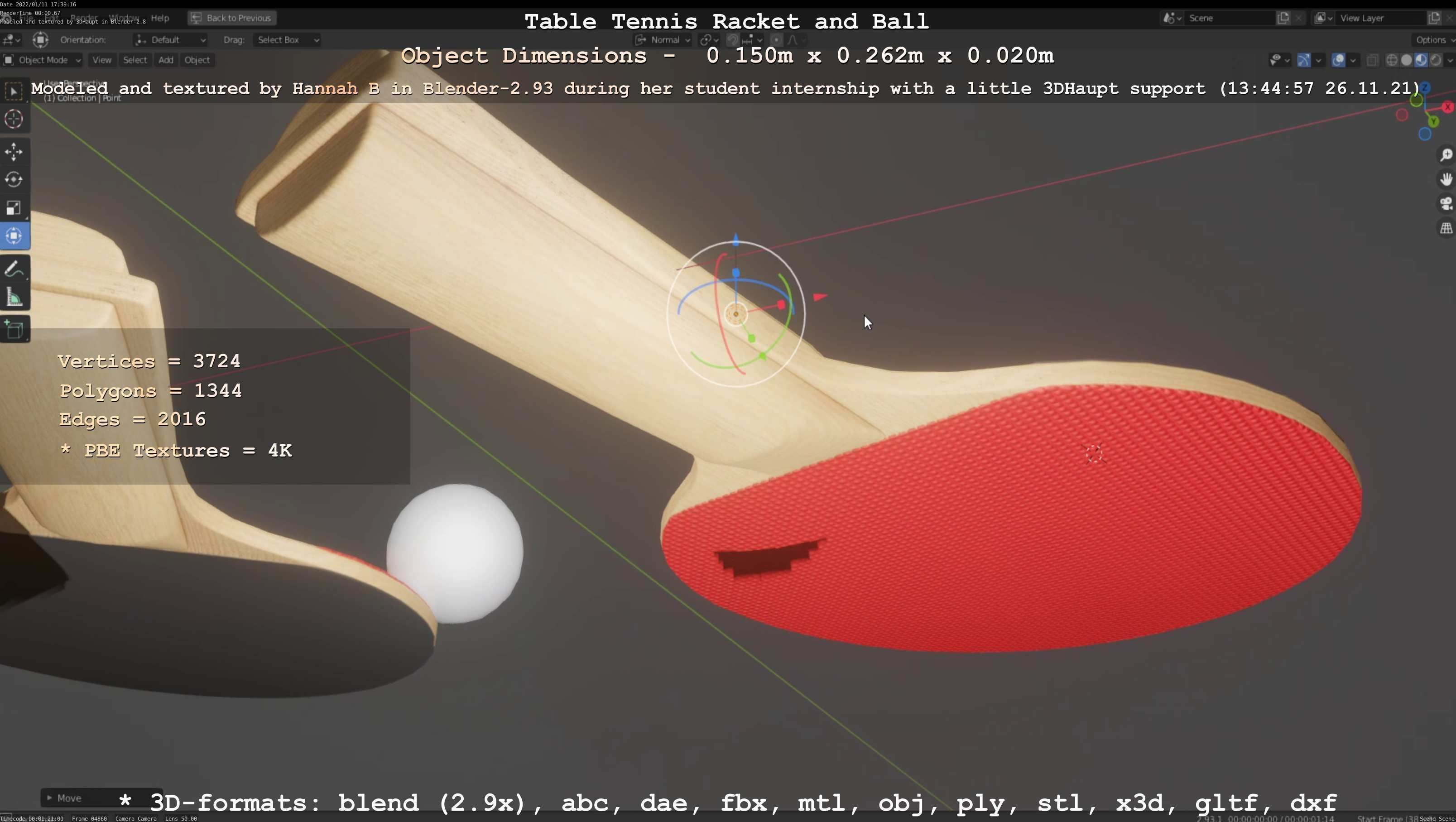 Table Tennis Racket and Ball Low-poly 3D model_84