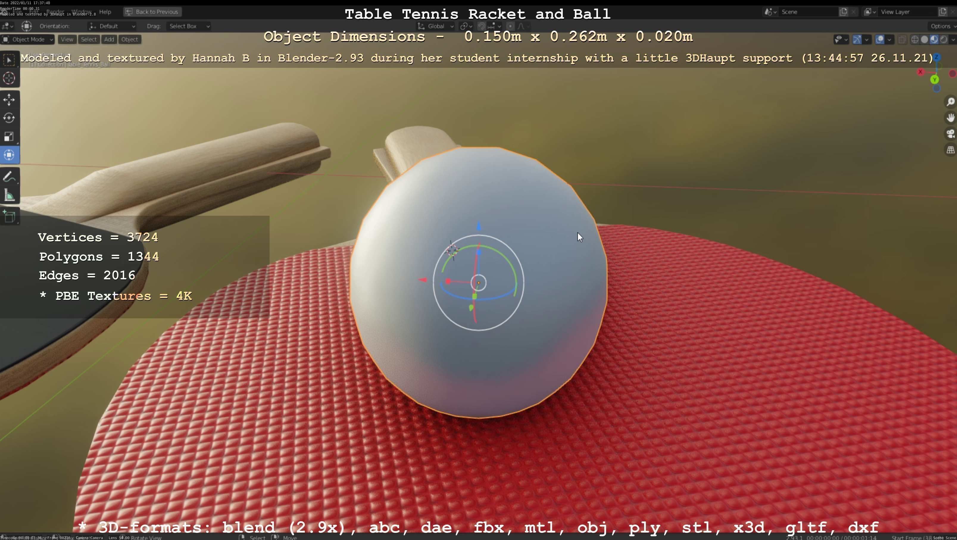 Table Tennis Racket and Ball Low-poly 3D model_42