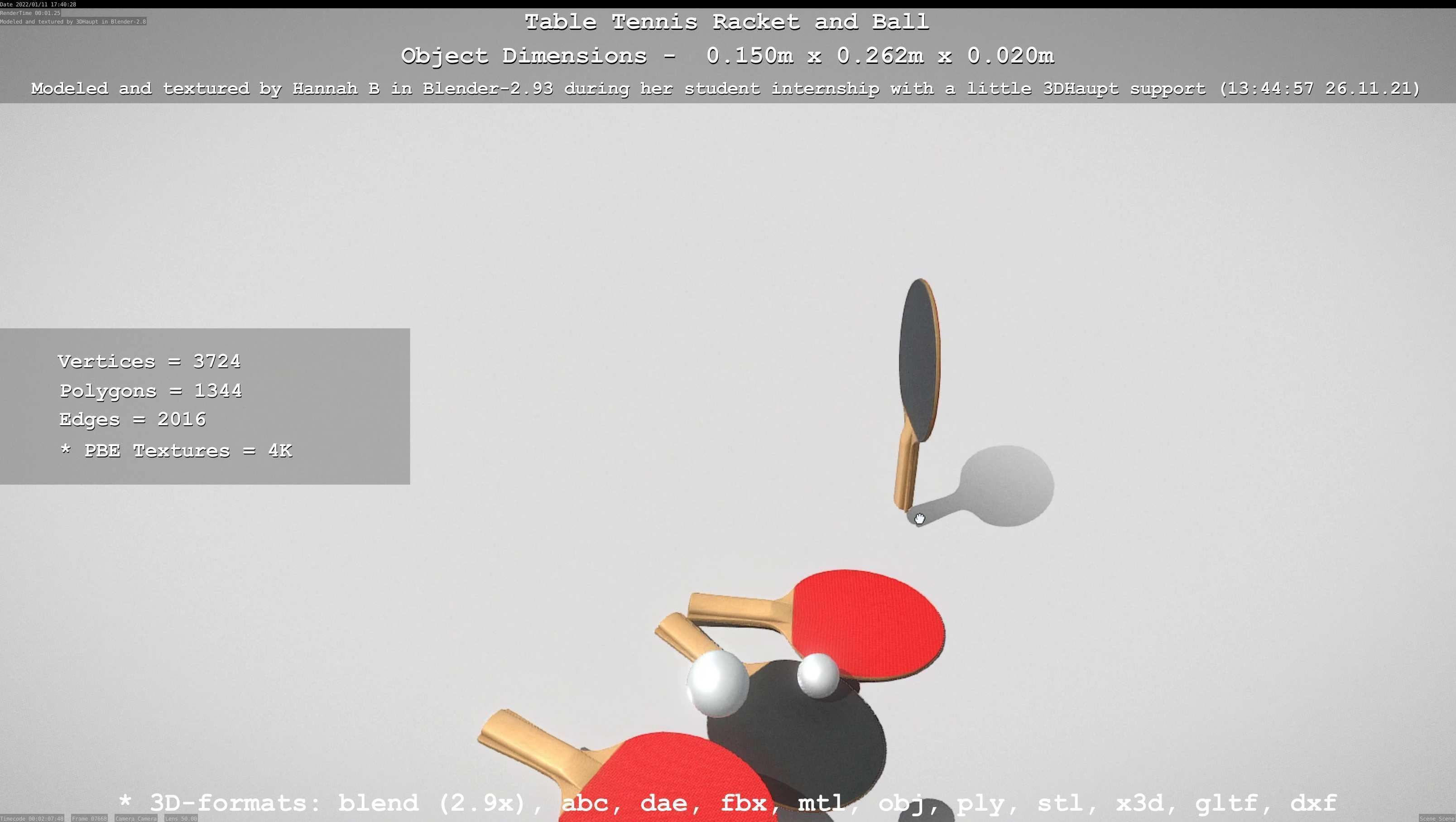 Table Tennis Racket and Ball Low-poly 3D model_86