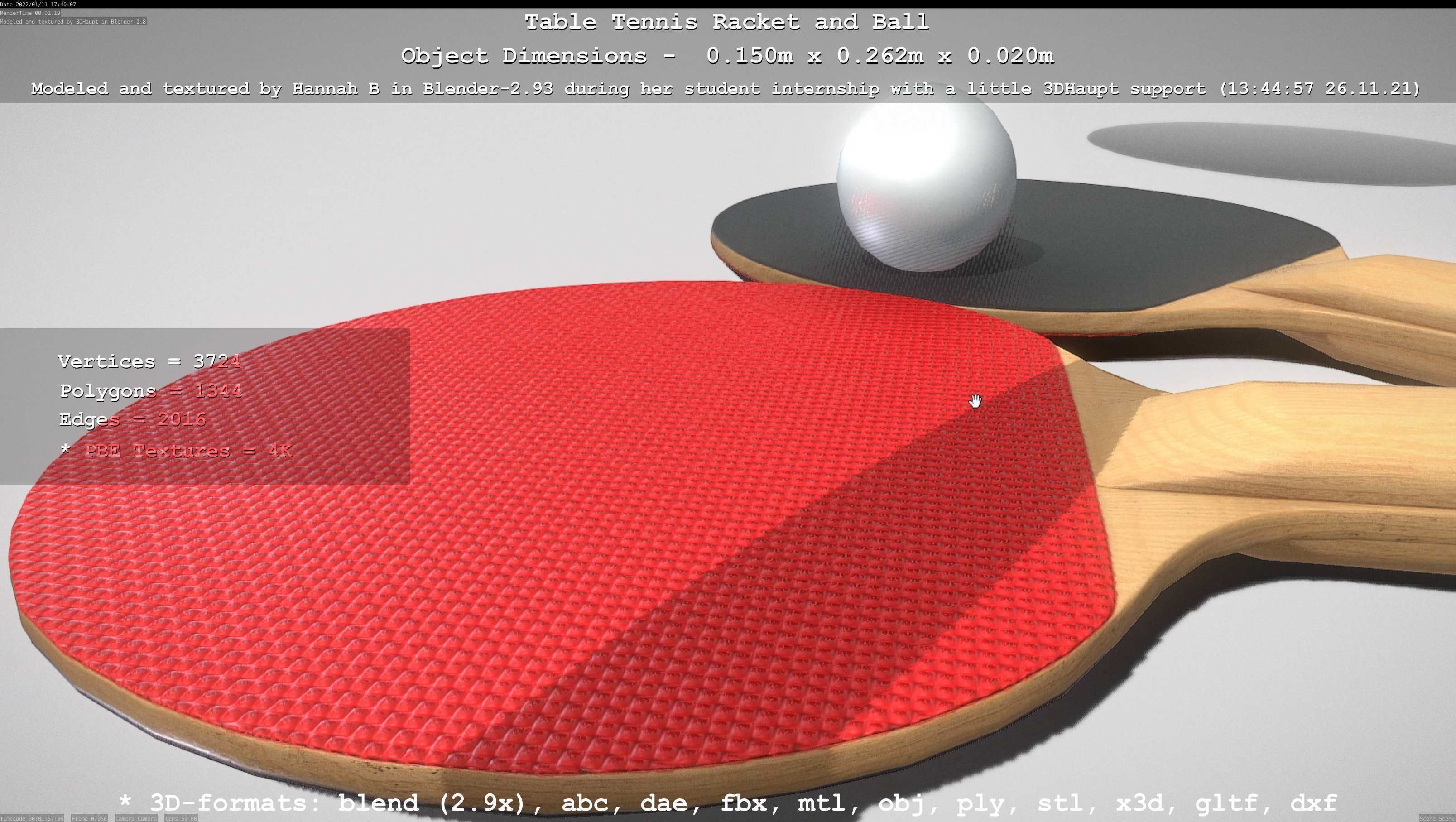 Table Tennis Racket and Ball Low-poly 3D model_28
