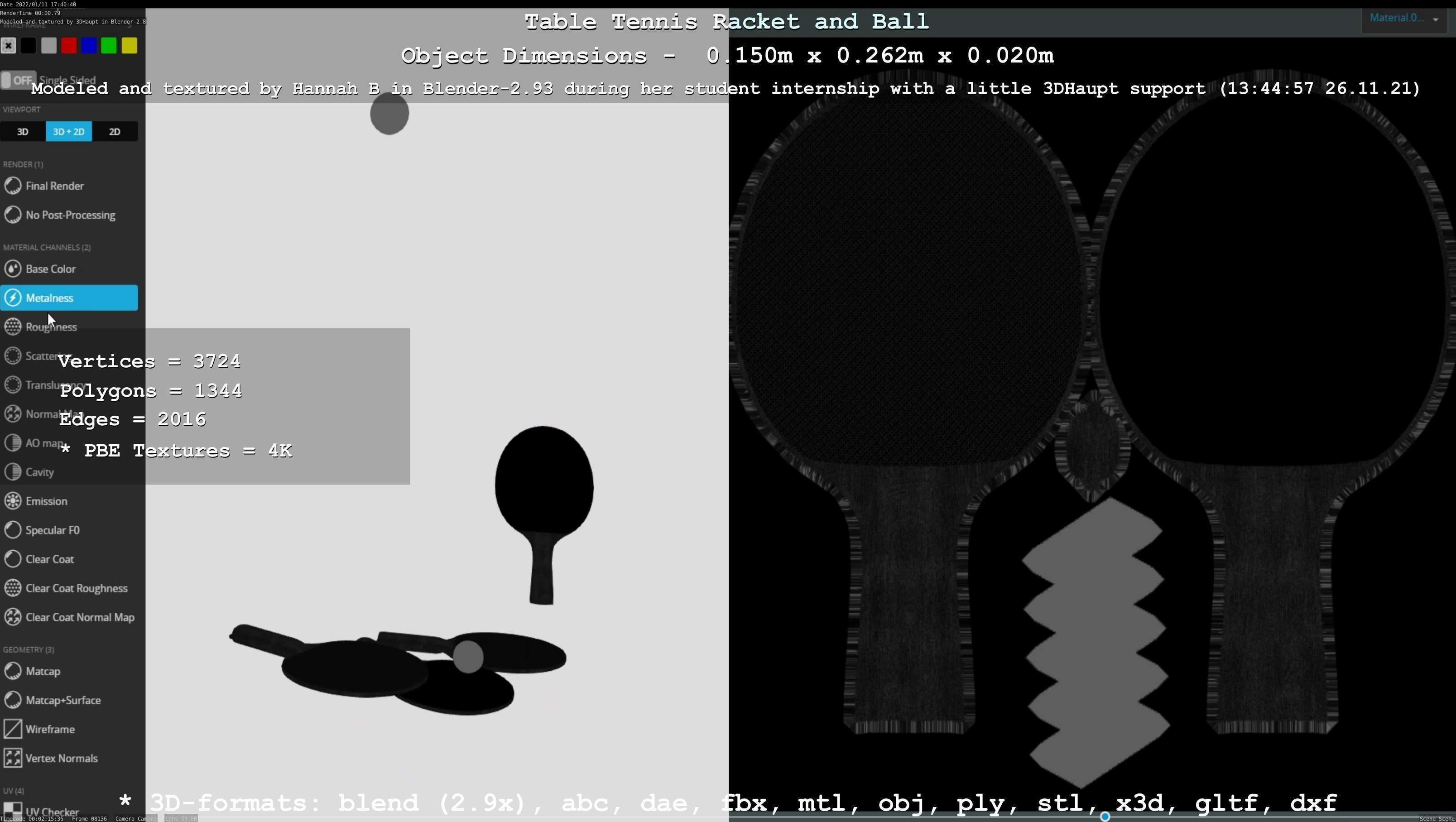 Table Tennis Racket and Ball Low-poly 3D model_35