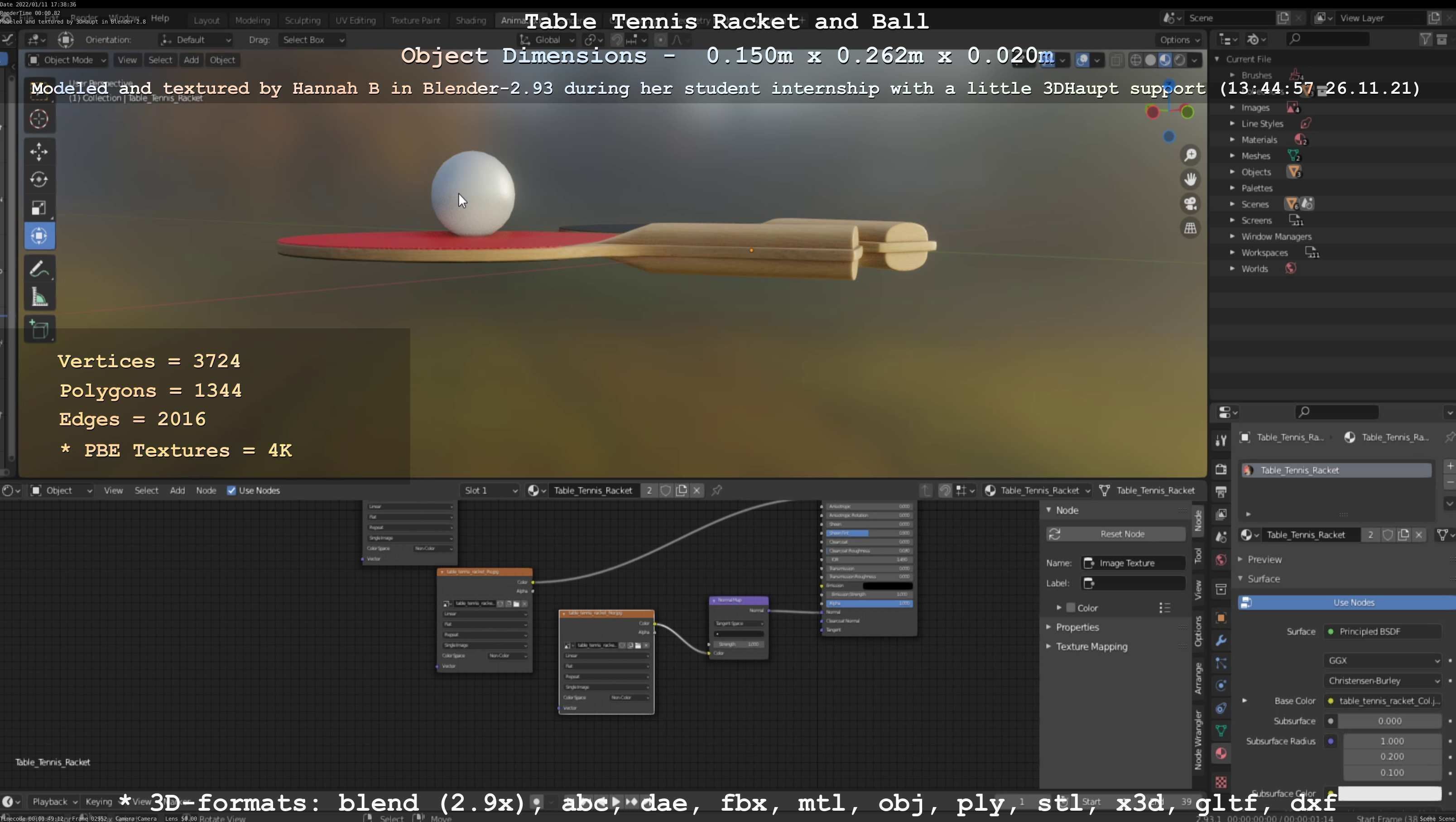 Table Tennis Racket and Ball Low-poly 3D model_119
