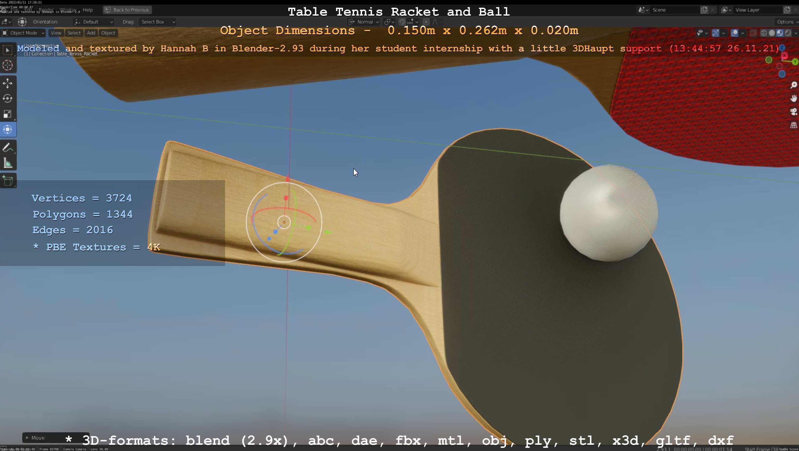 Table Tennis Racket and Ball Low-poly 3D model_60
