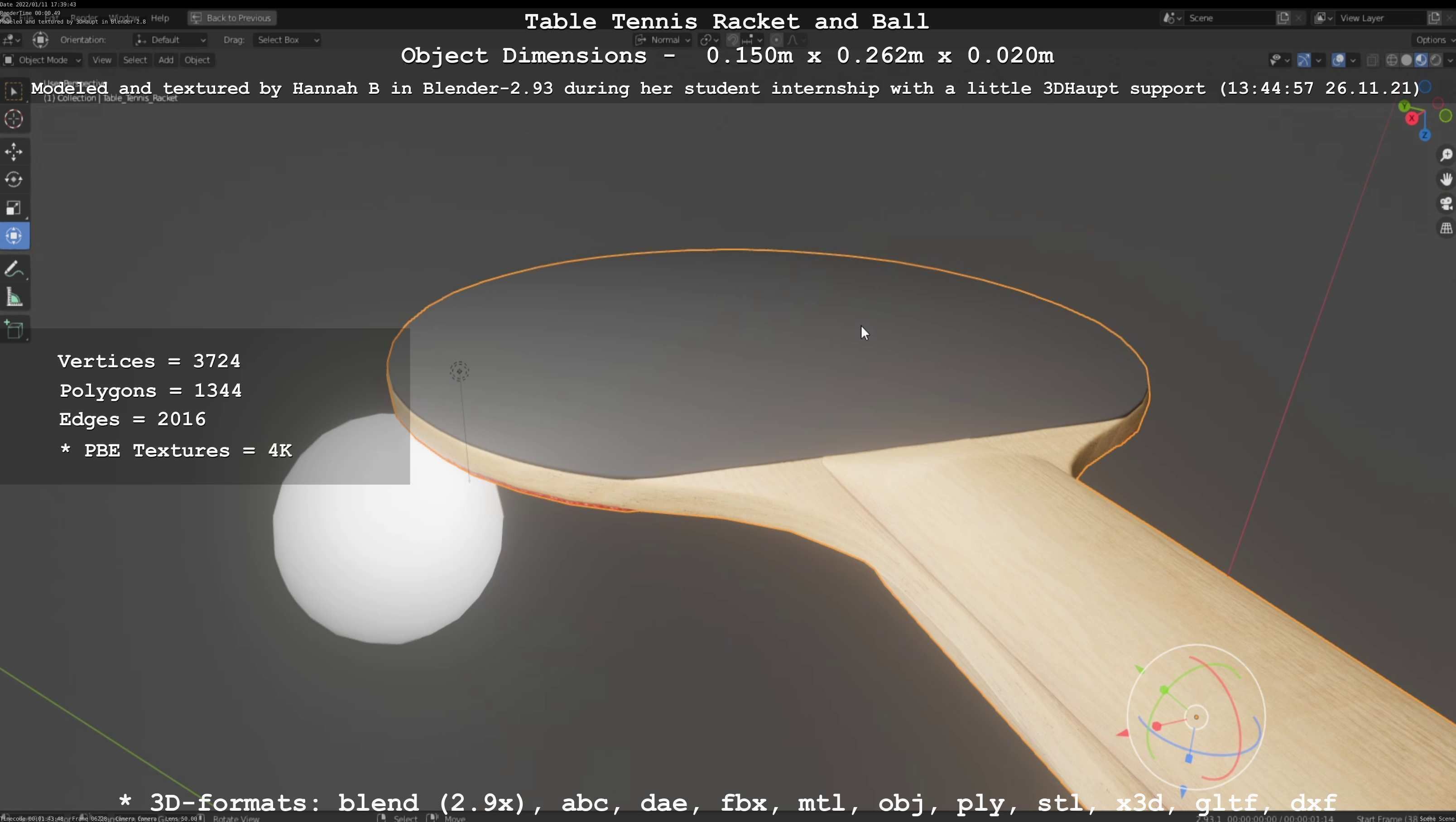 Table Tennis Racket and Ball Low-poly 3D model_20