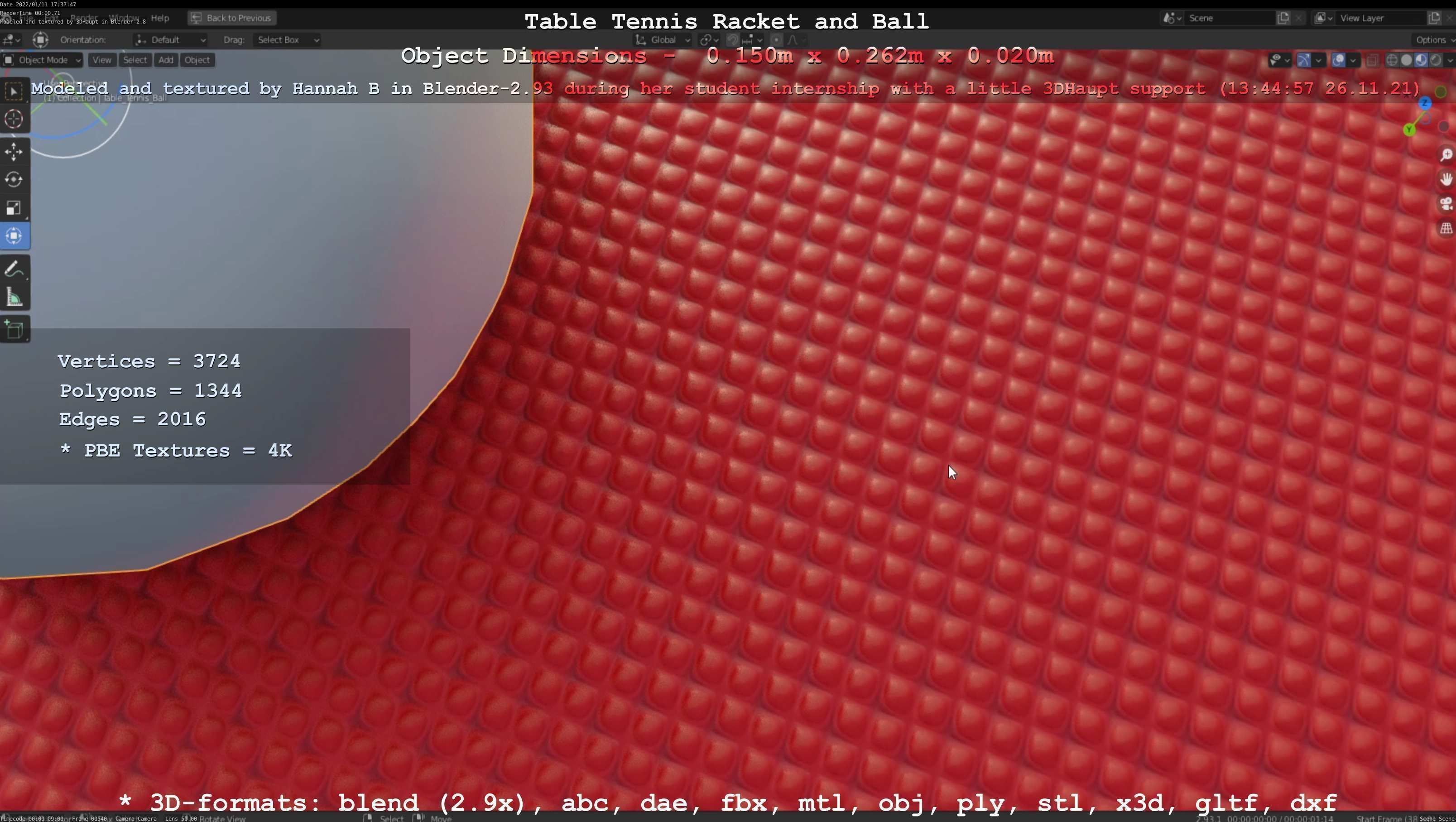 Table Tennis Racket and Ball Low-poly 3D model_45