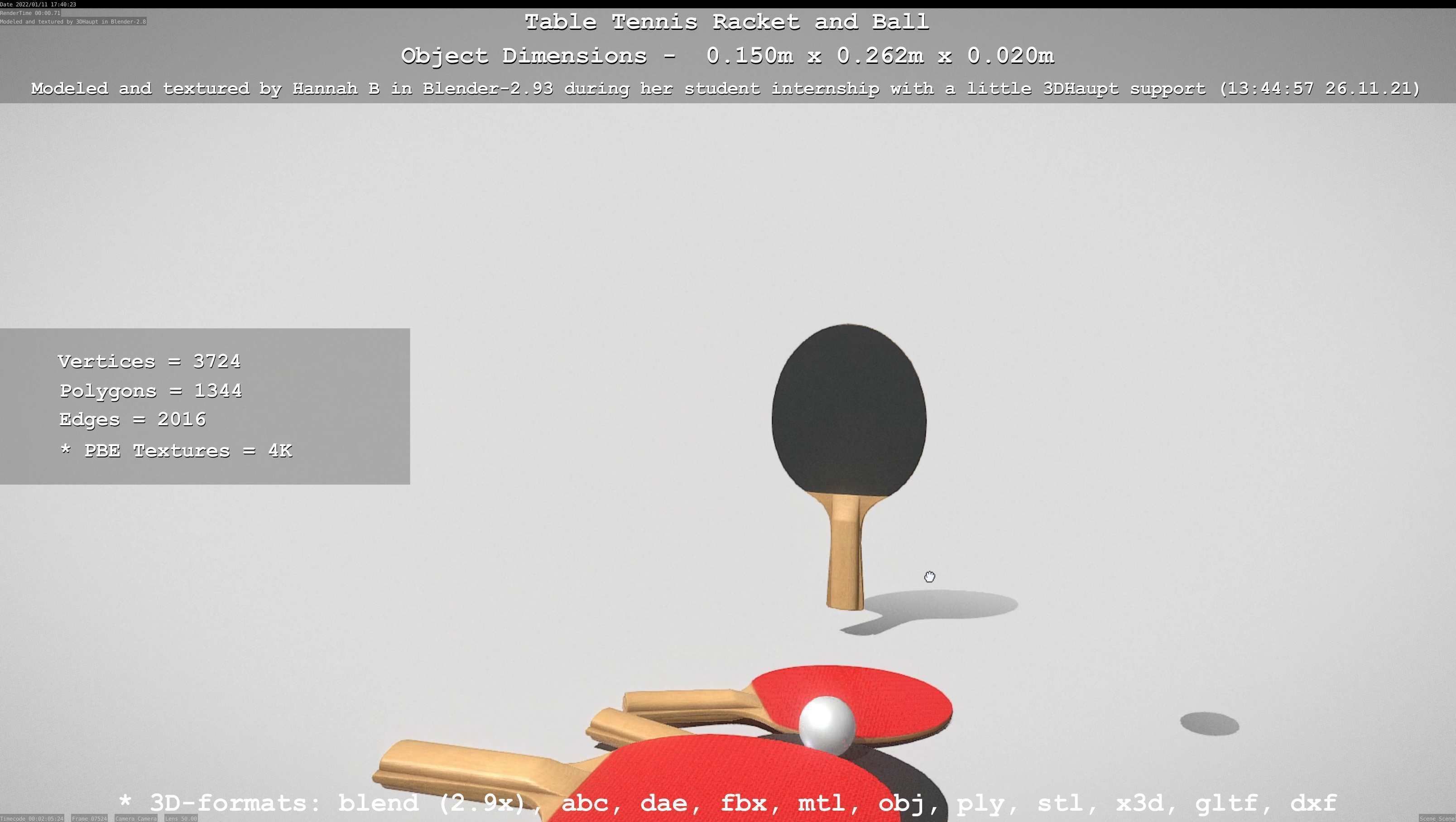Table Tennis Racket and Ball Low-poly 3D model_83