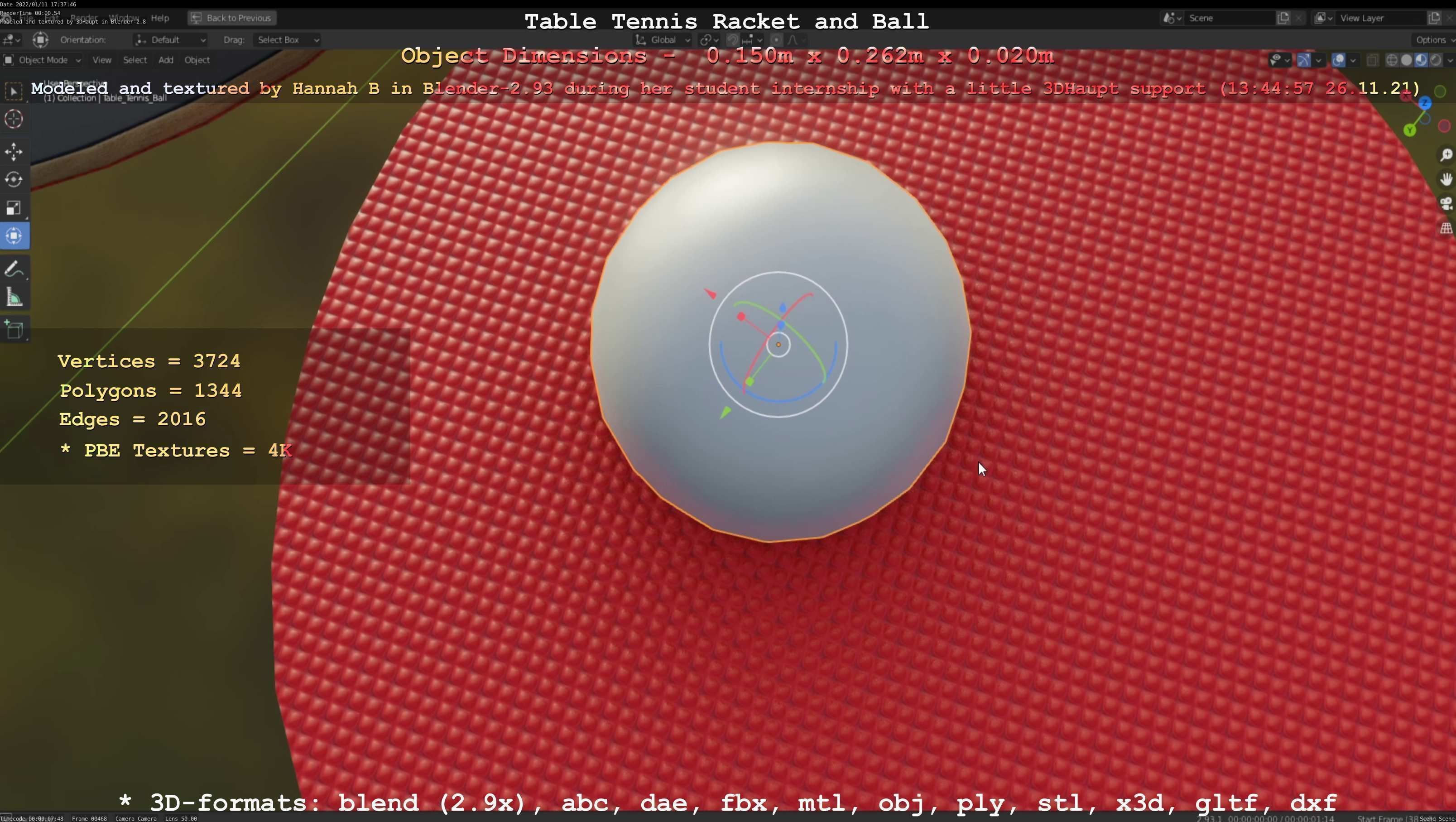 Table Tennis Racket and Ball Low-poly 3D model_90