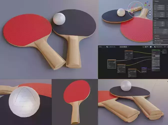 Table Tennis Racket and Ball Low-poly 3D model