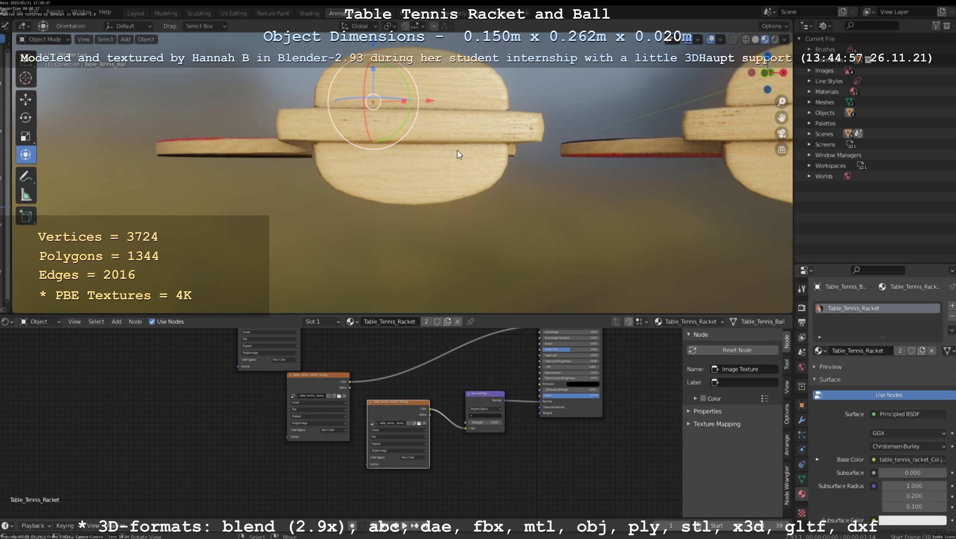Table Tennis Racket and Ball Low-poly 3D model_120