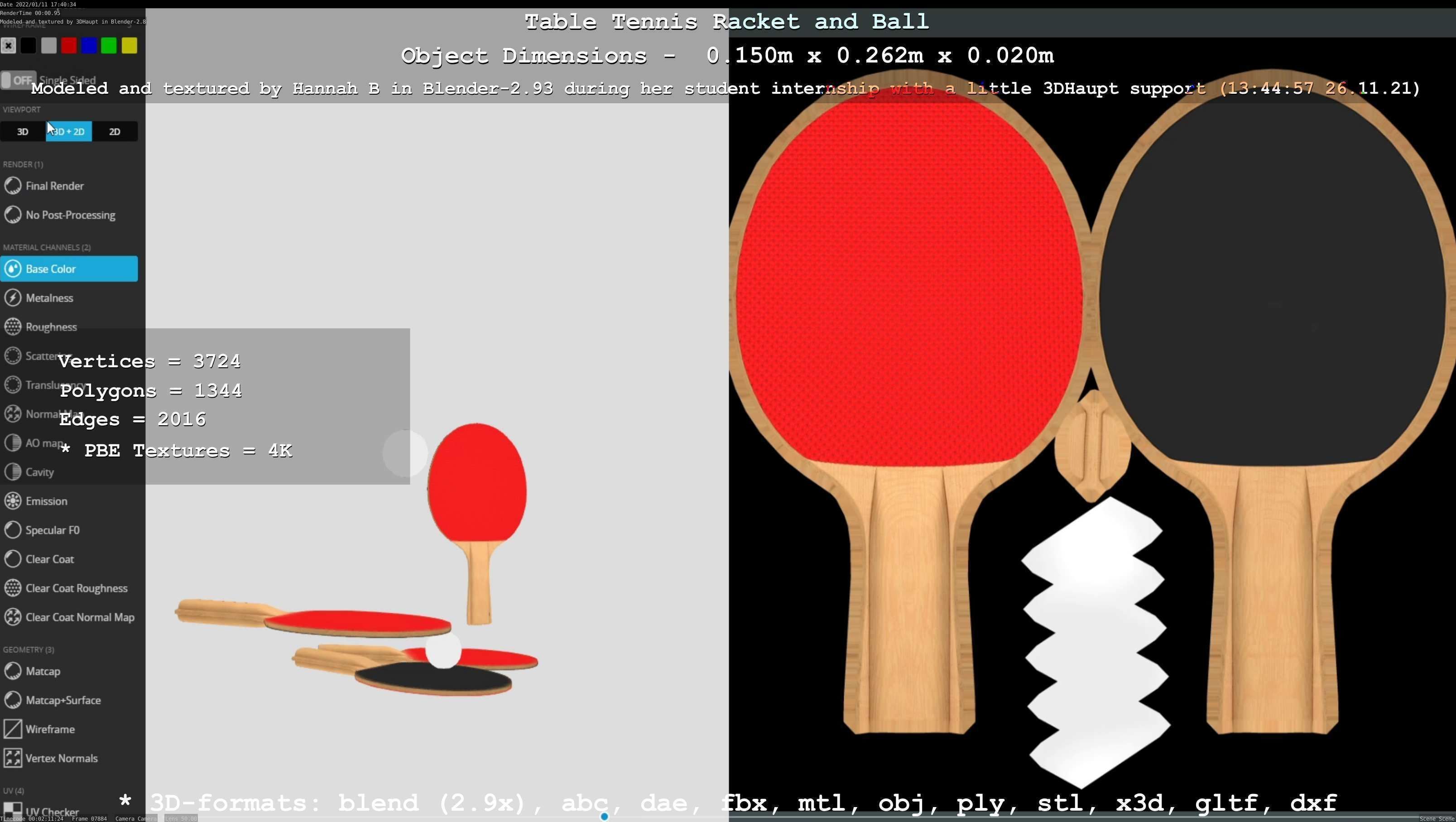 Table Tennis Racket and Ball Low-poly 3D model_34