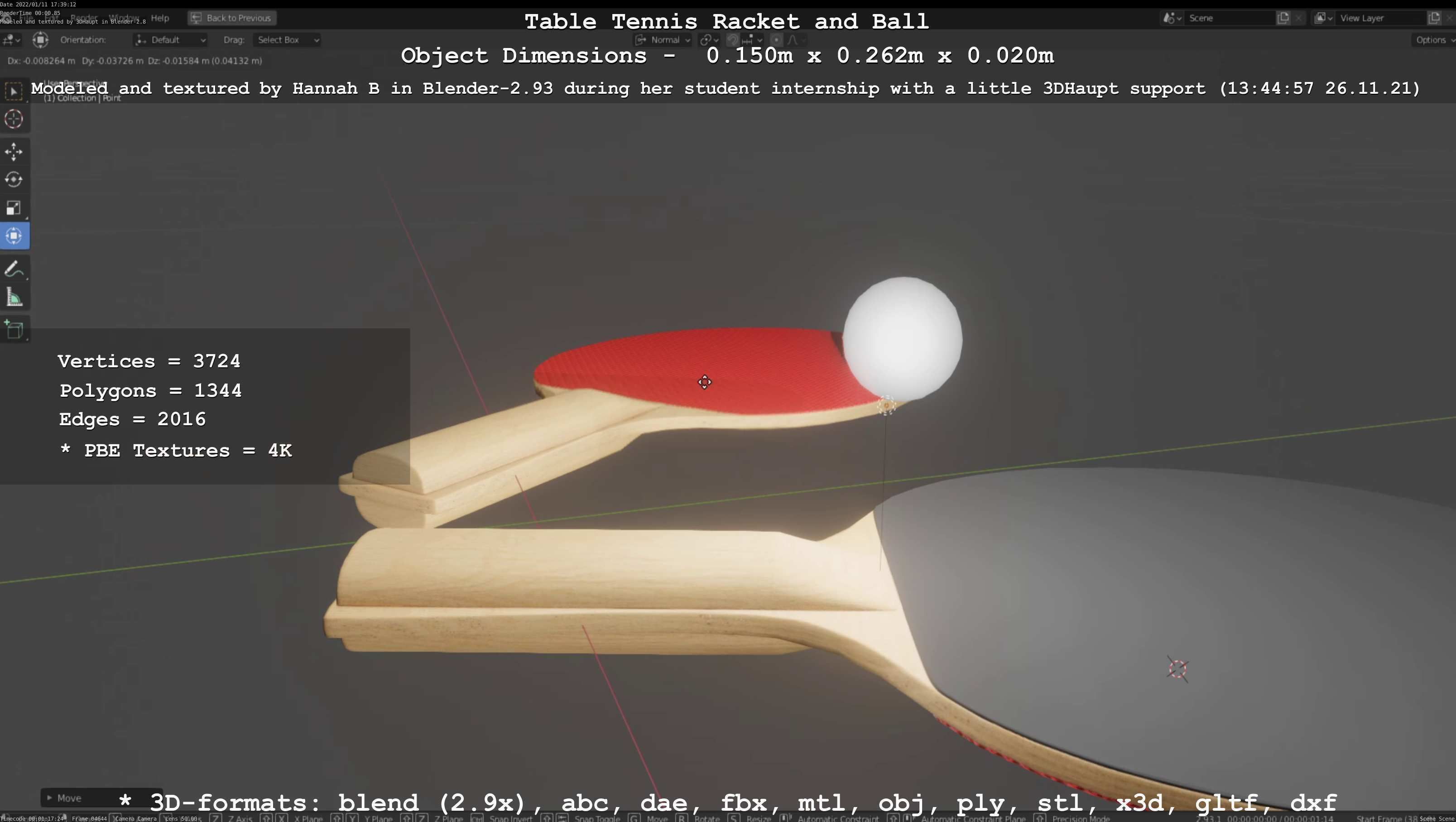 Table Tennis Racket and Ball Low-poly 3D model_14