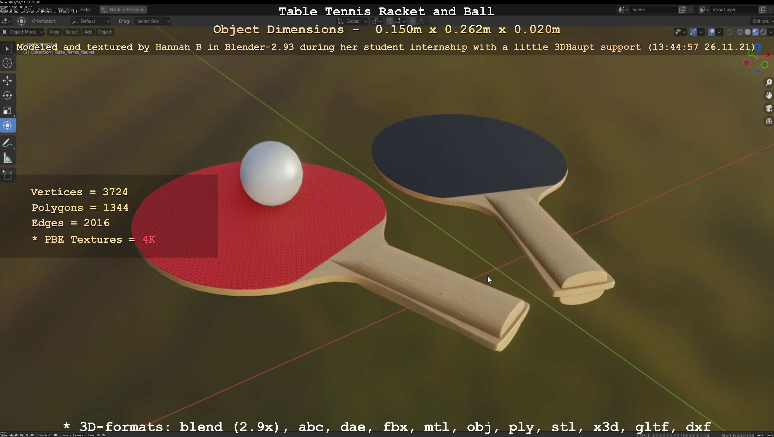 Table Tennis Racket and Ball Low-poly 3D model_53