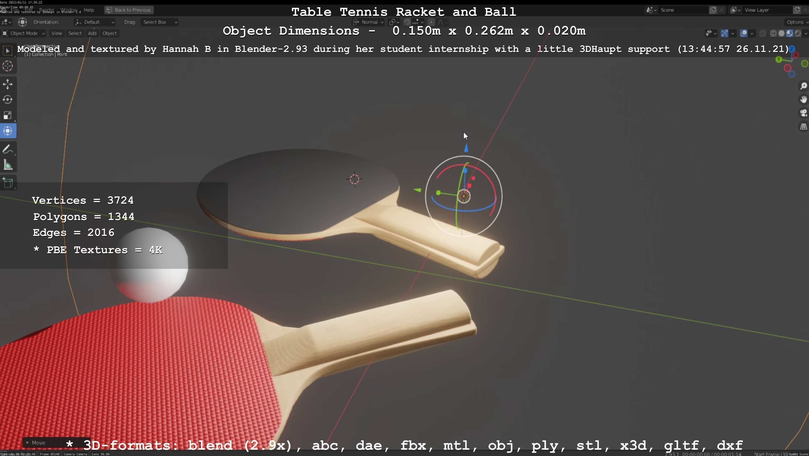Table Tennis Racket and Ball Low-poly 3D model_117