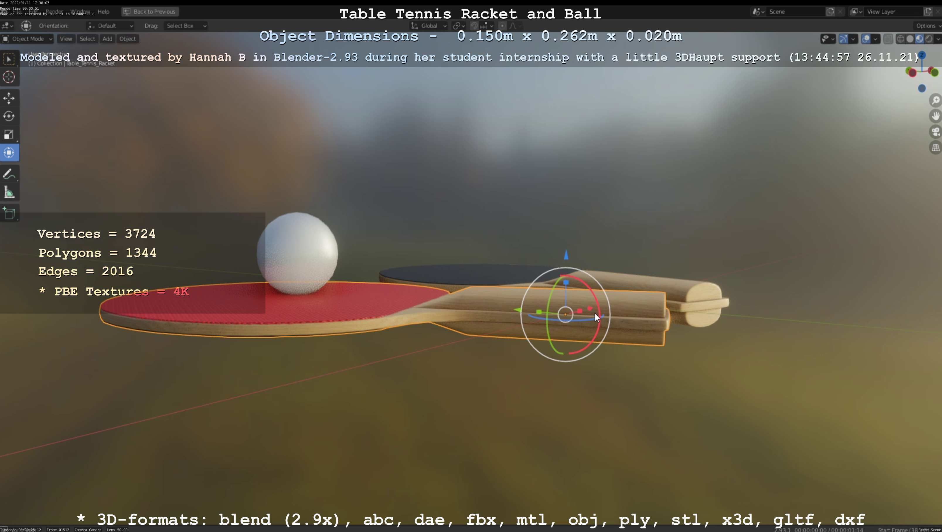Table Tennis Racket and Ball Low-poly 3D model_52