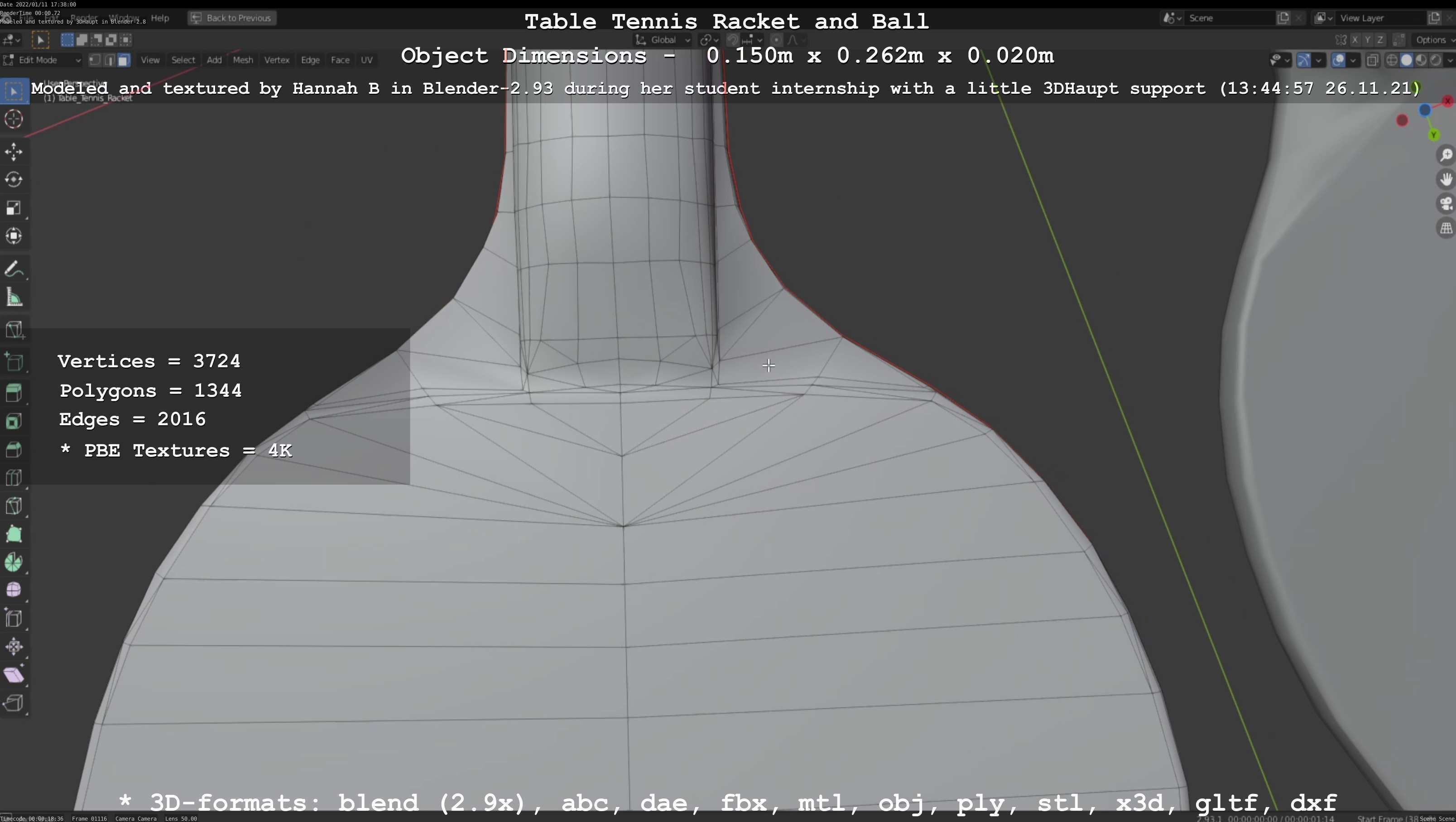 Table Tennis Racket and Ball Low-poly 3D model_97