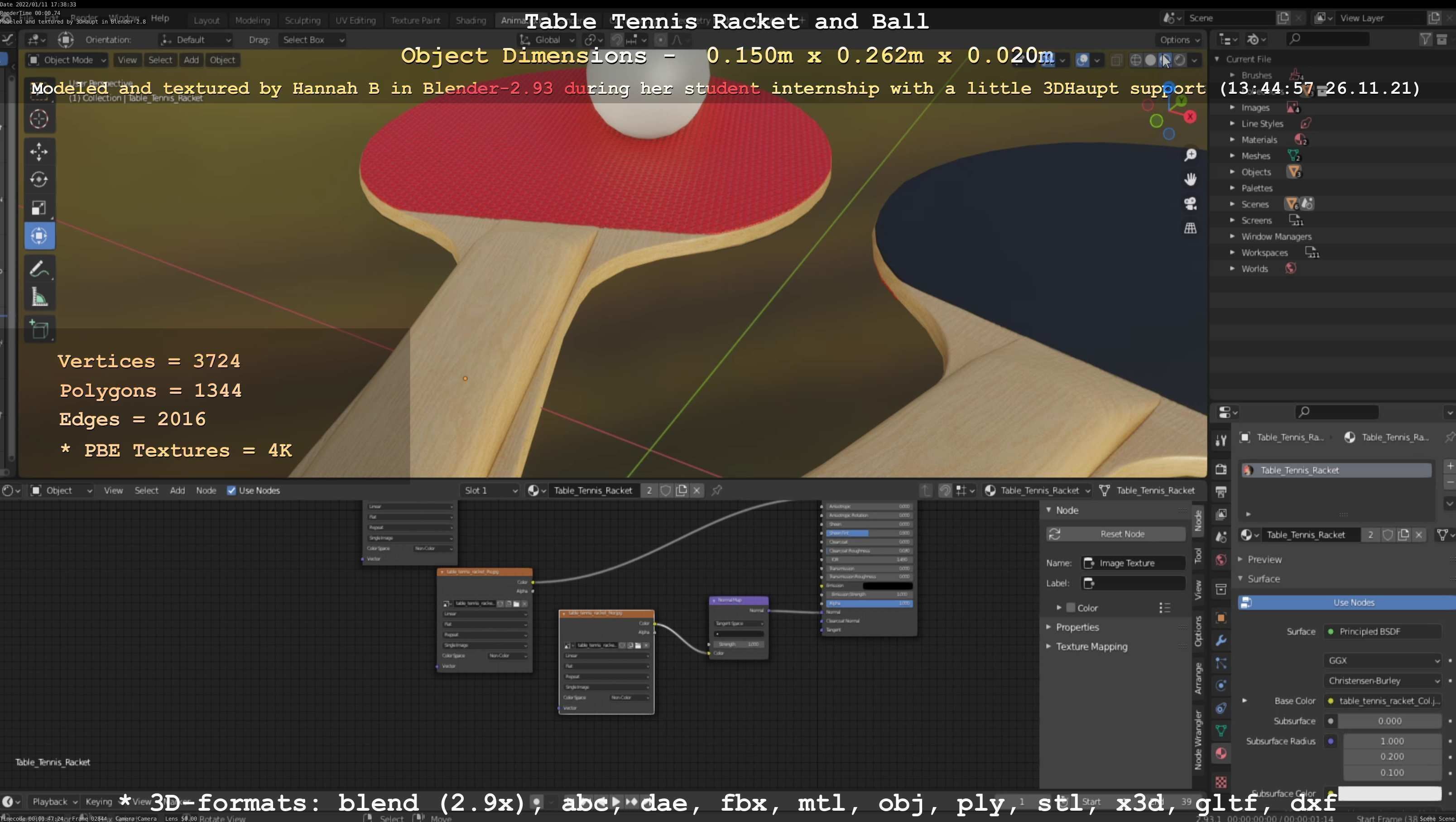 Table Tennis Racket and Ball Low-poly 3D model_116