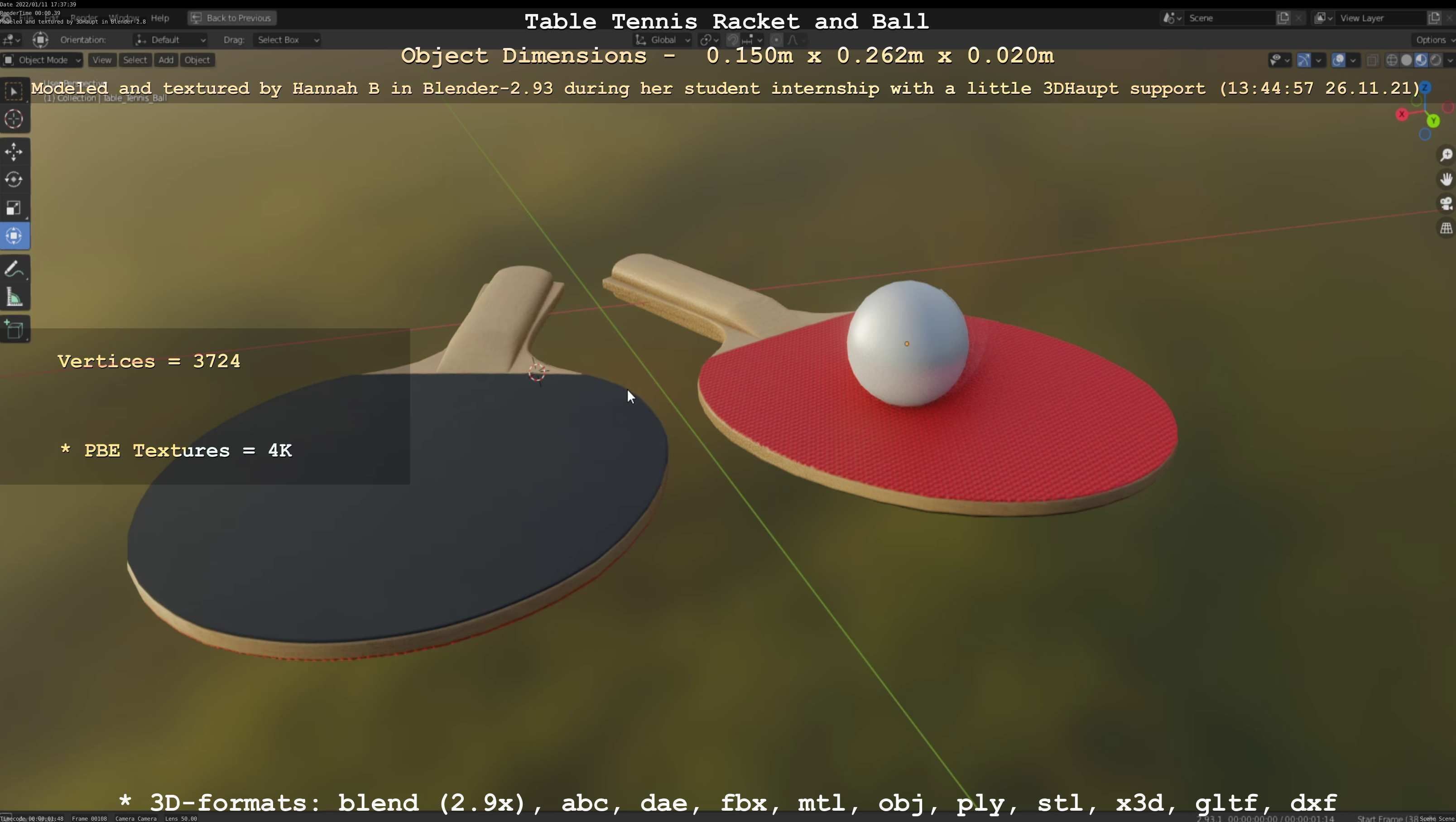Table Tennis Racket and Ball Low-poly 3D model_41
