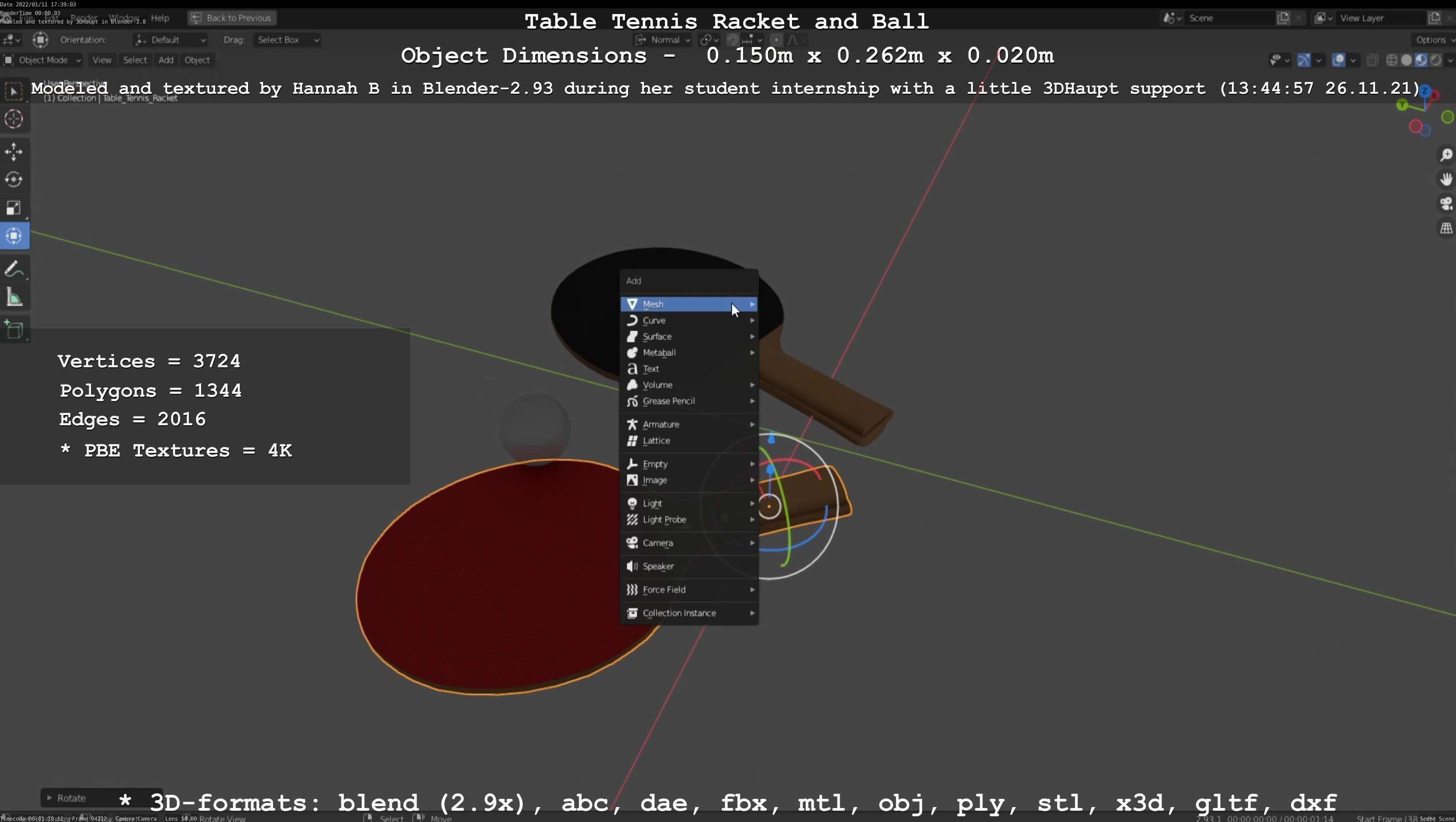 Table Tennis Racket and Ball Low-poly 3D model_132