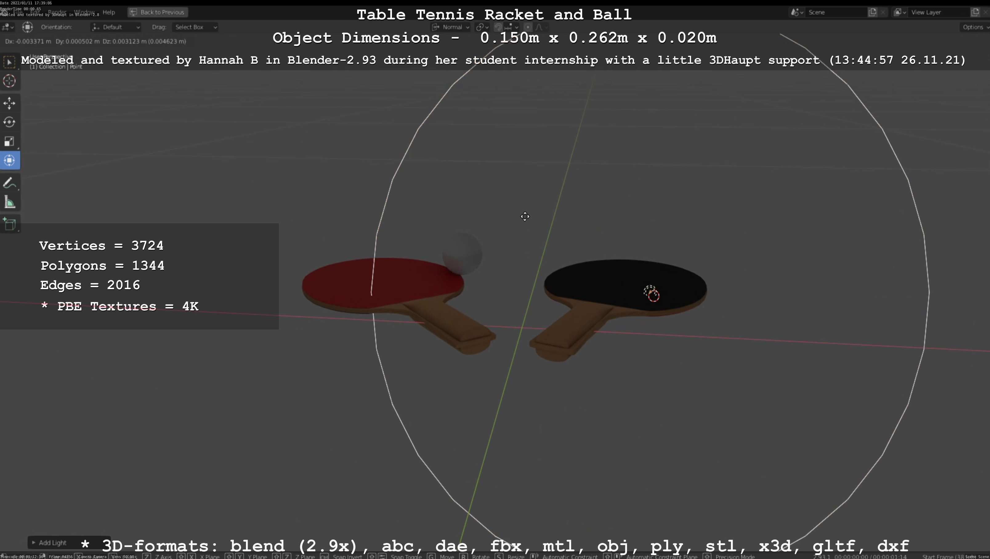 Table Tennis Racket and Ball Low-poly 3D model_135