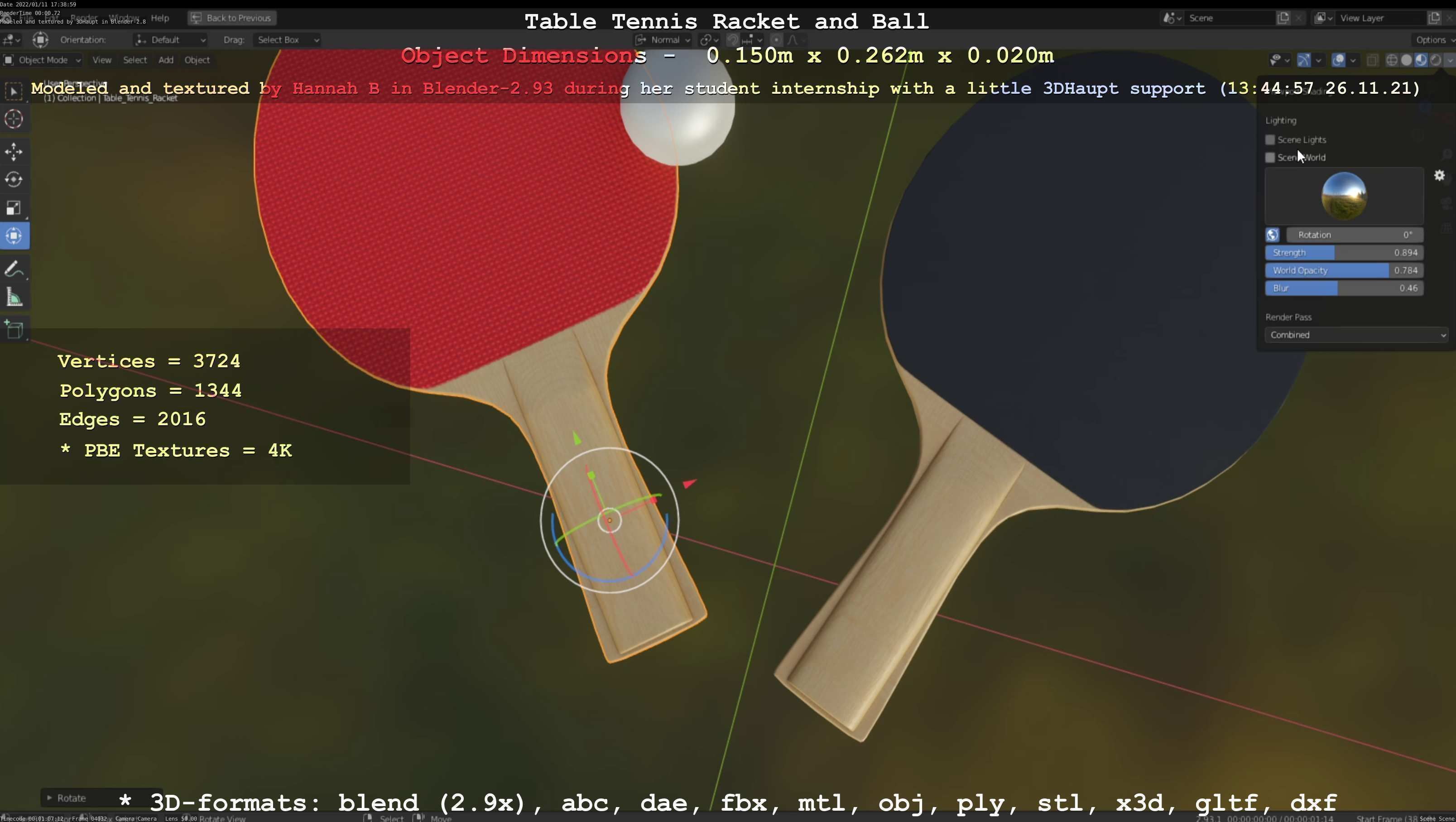 Table Tennis Racket and Ball Low-poly 3D model_12
