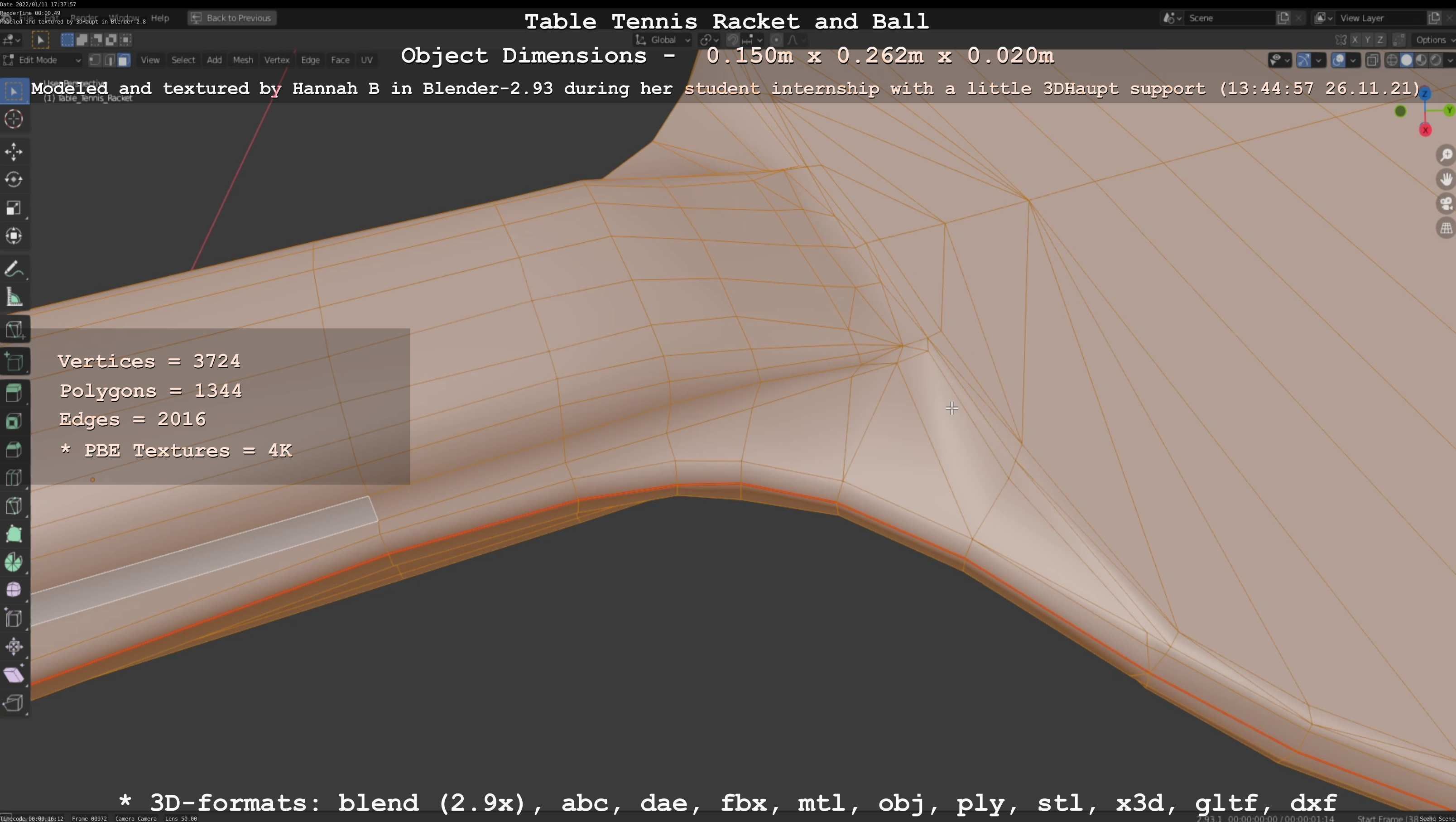 Table Tennis Racket and Ball Low-poly 3D model_94