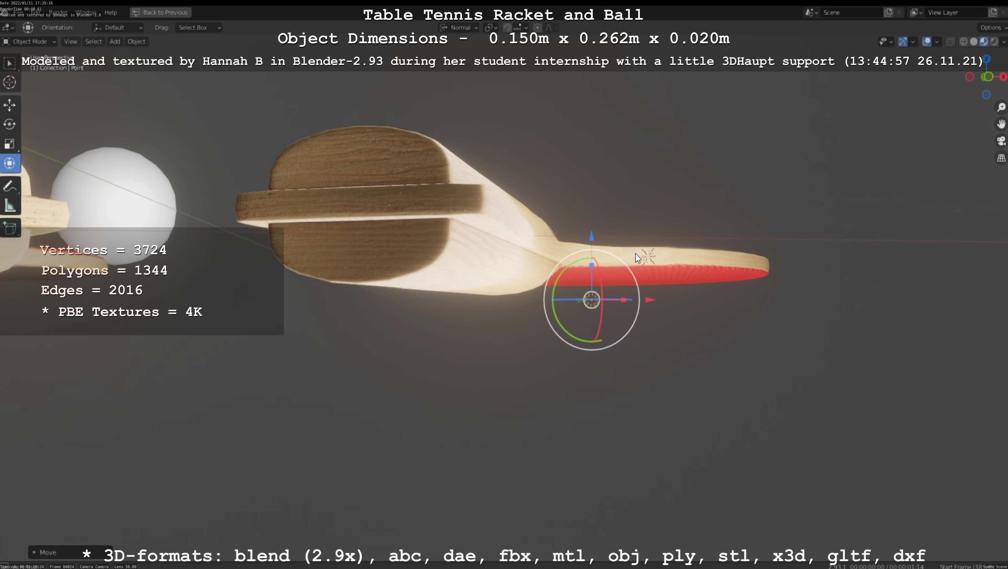 Table Tennis Racket and Ball Low-poly 3D model_15