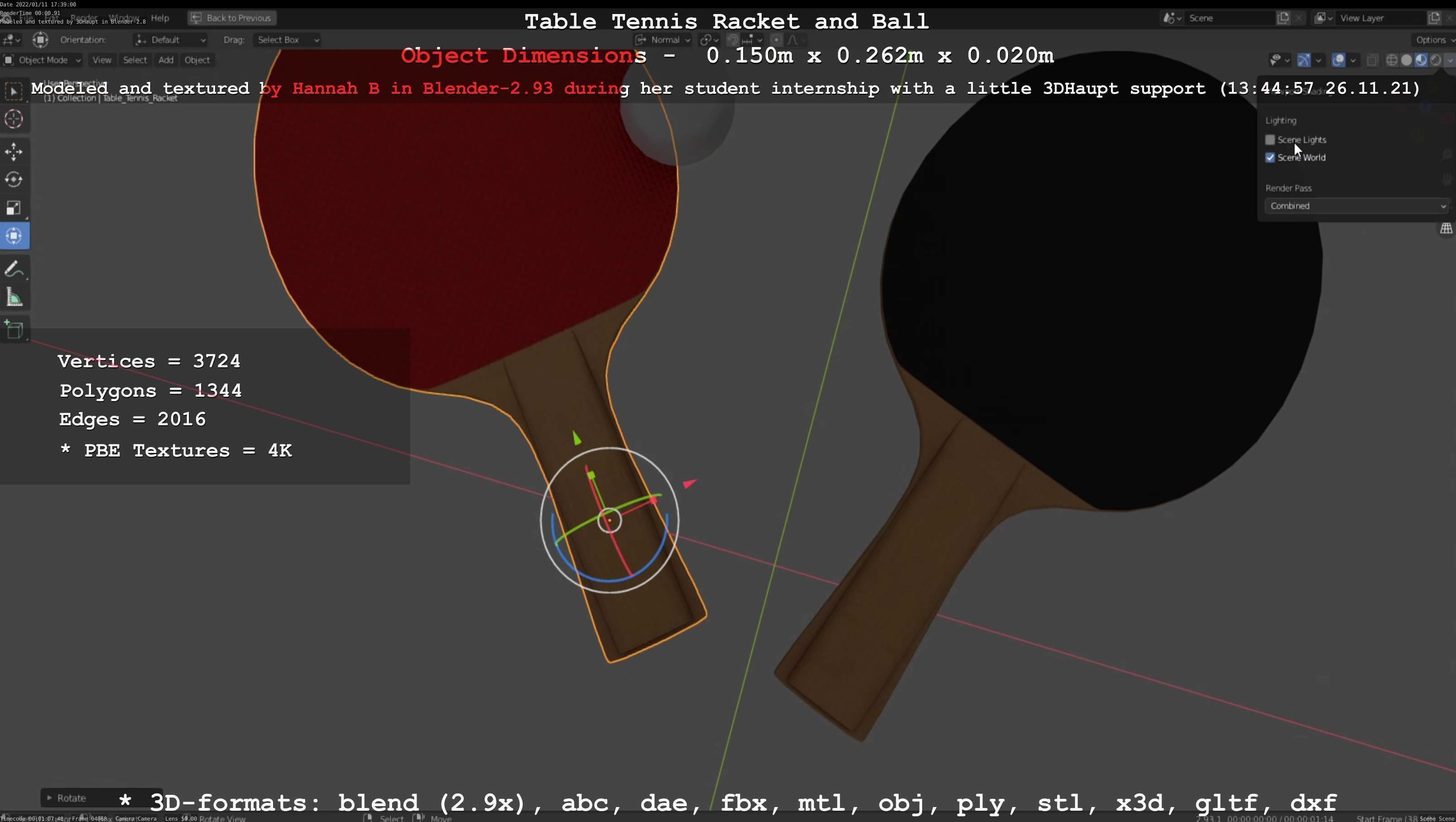 Table Tennis Racket and Ball Low-poly 3D model_129