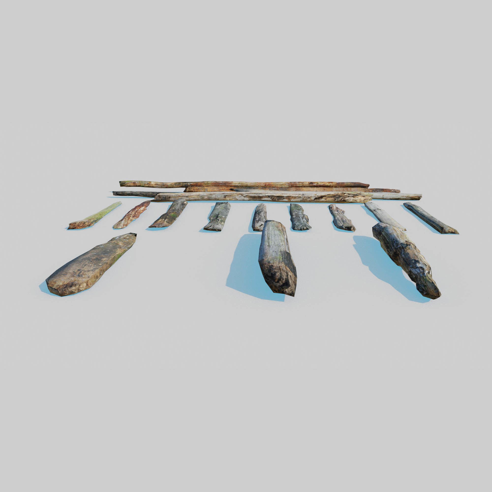 Rotten Beams Boards Poles Pack Low-poly 3D model_2