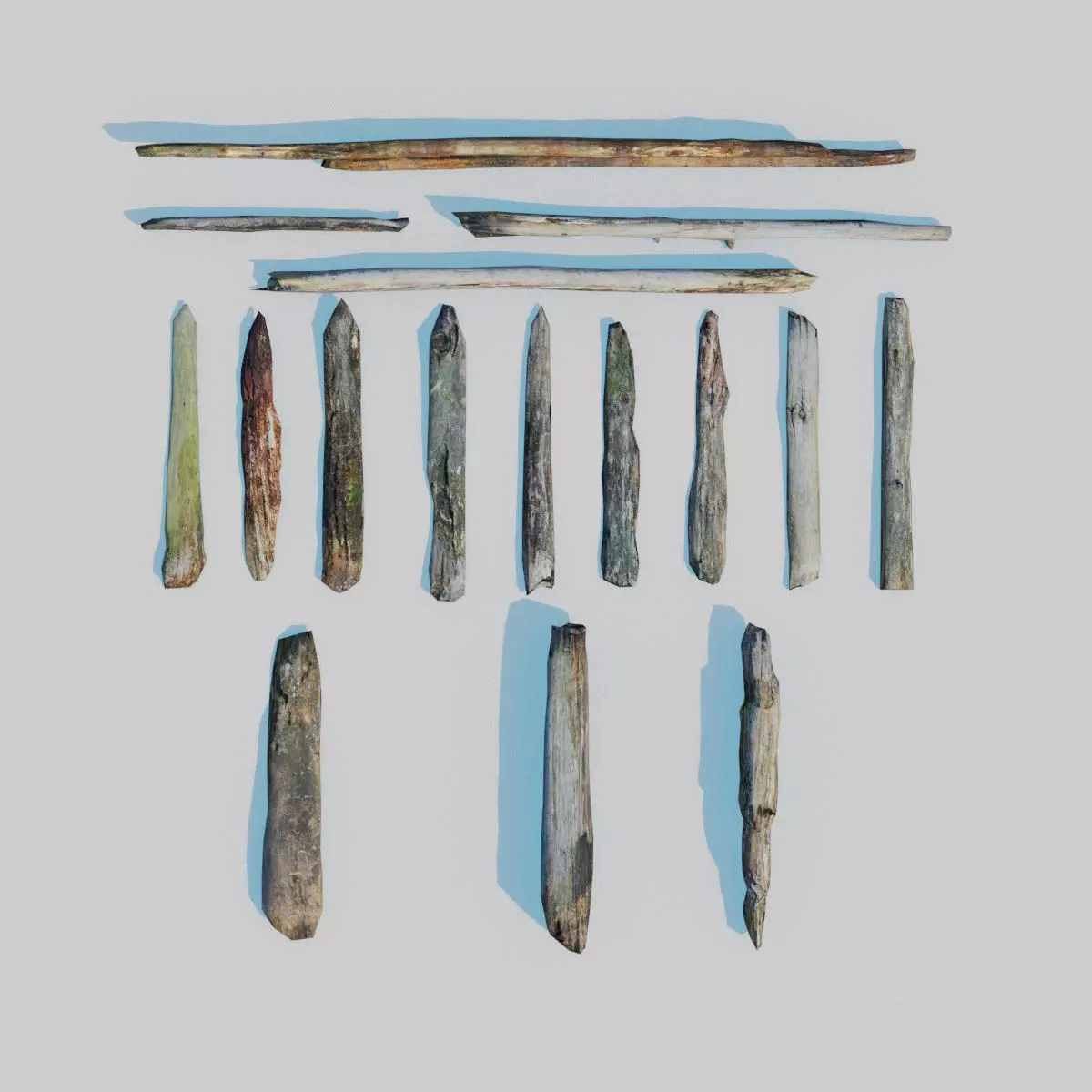 Rotten Beams Boards Poles Pack Low-poly 3D model_0