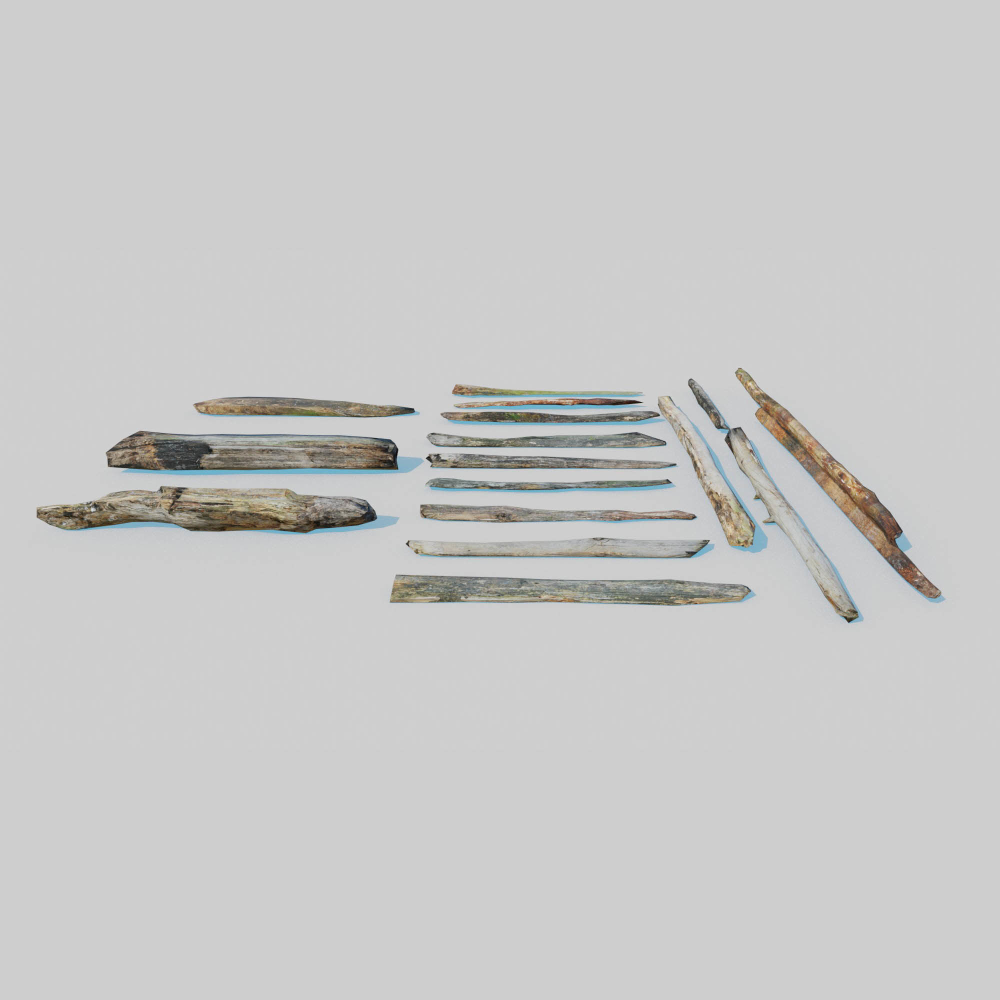 Rotten Beams Boards Poles Pack Low-poly 3D model_4