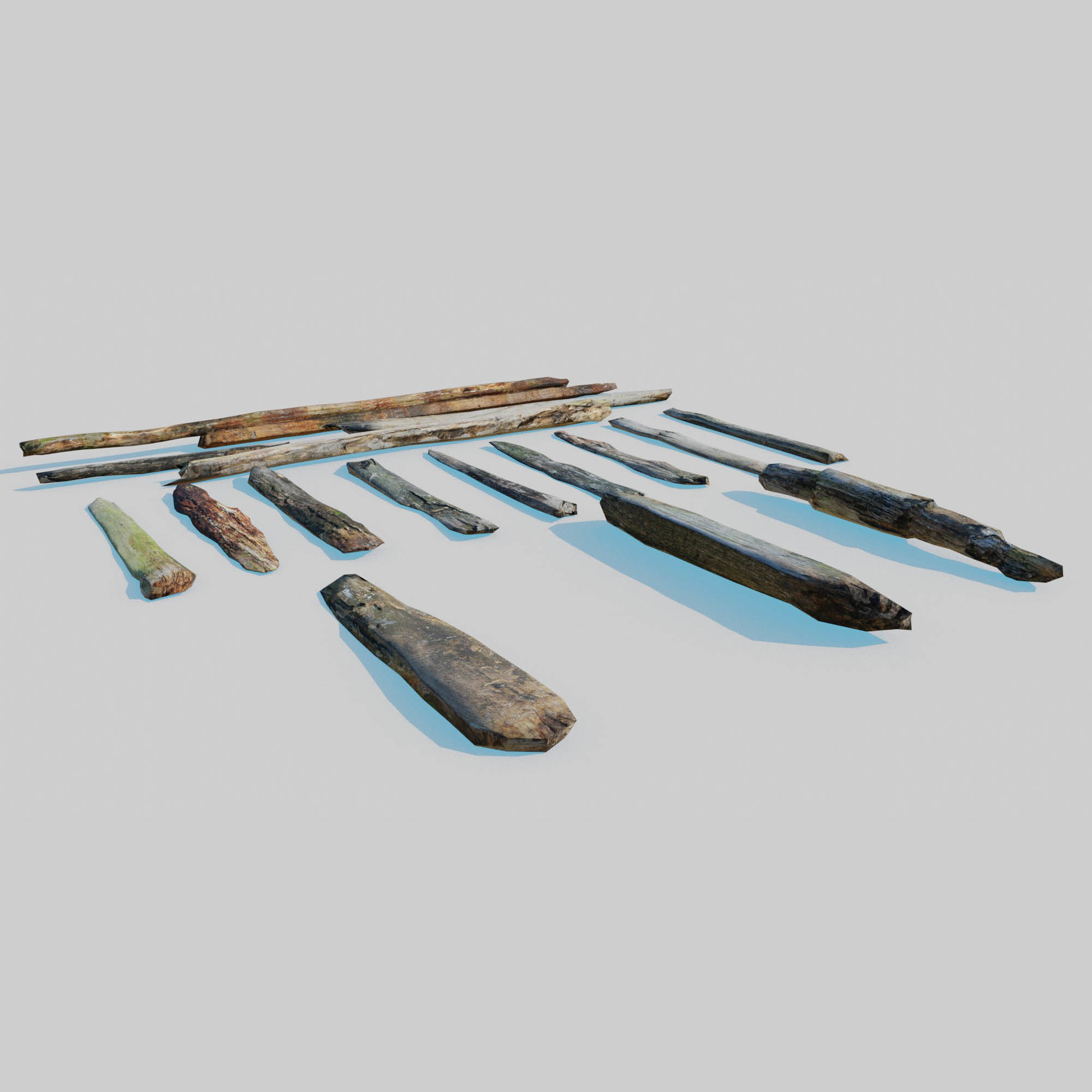 Rotten Beams Boards Poles Pack Low-poly 3D model_1