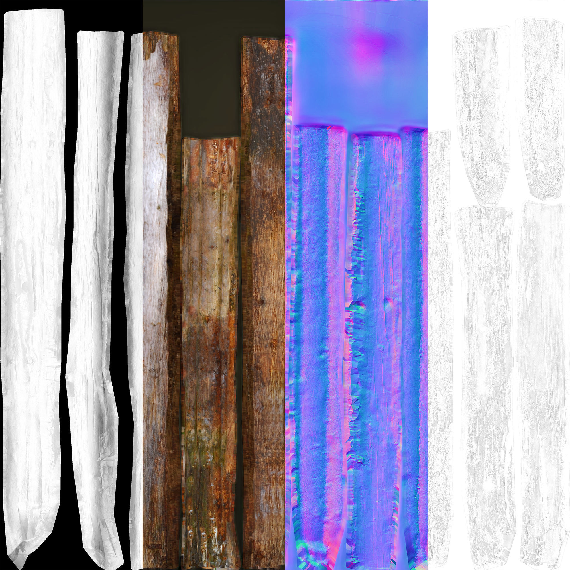 Rotten Beams Boards Poles Pack Low-poly 3D model_42