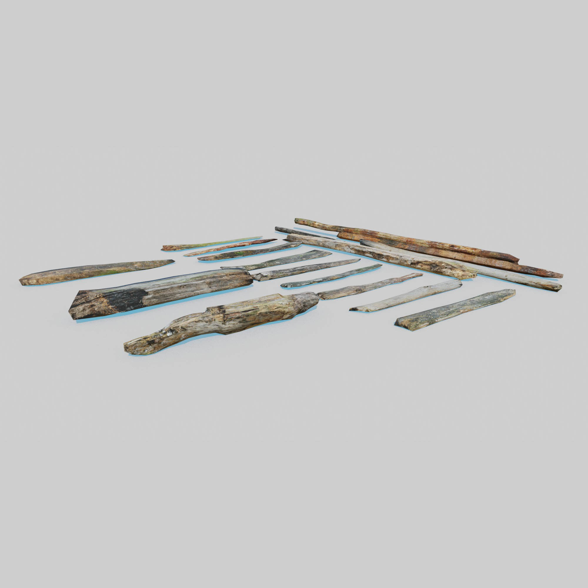 Rotten Beams Boards Poles Pack Low-poly 3D model_3