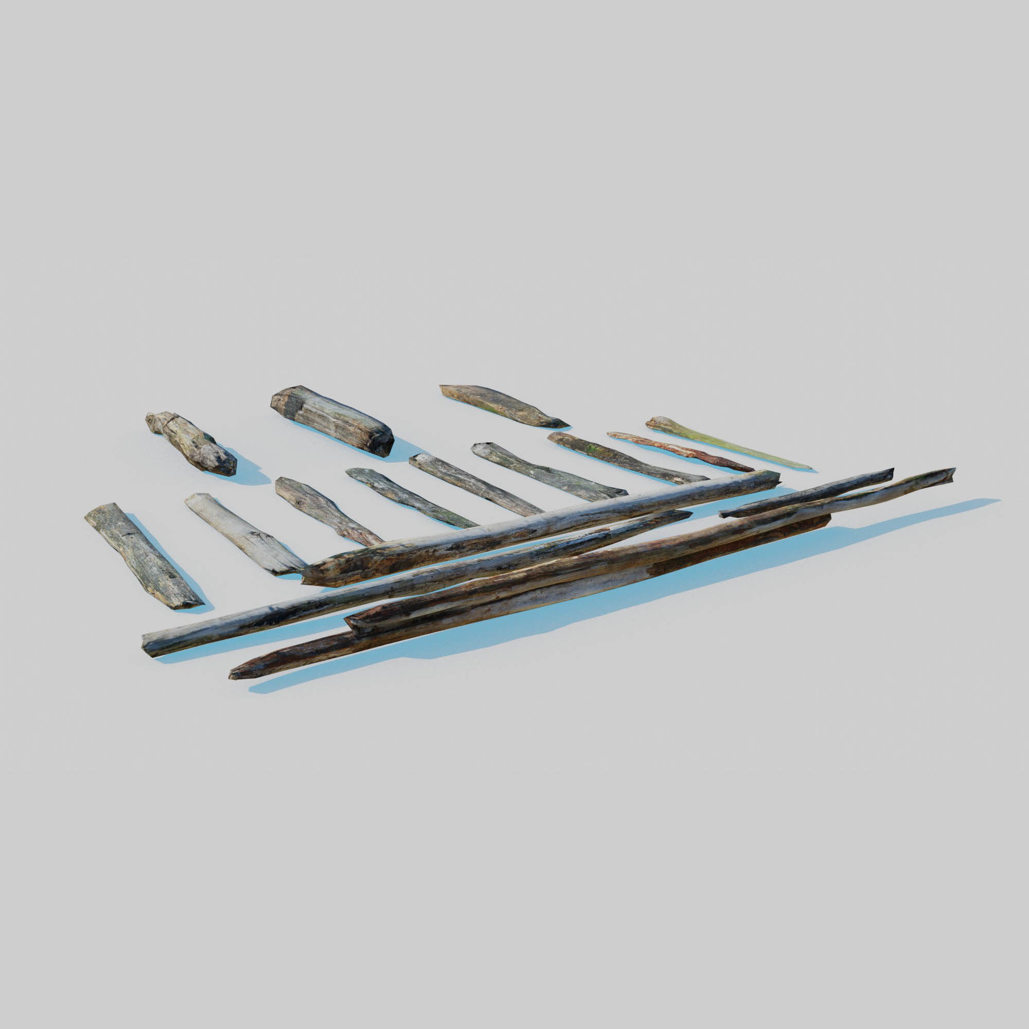 Rotten Beams Boards Poles Pack Low-poly 3D model_5
