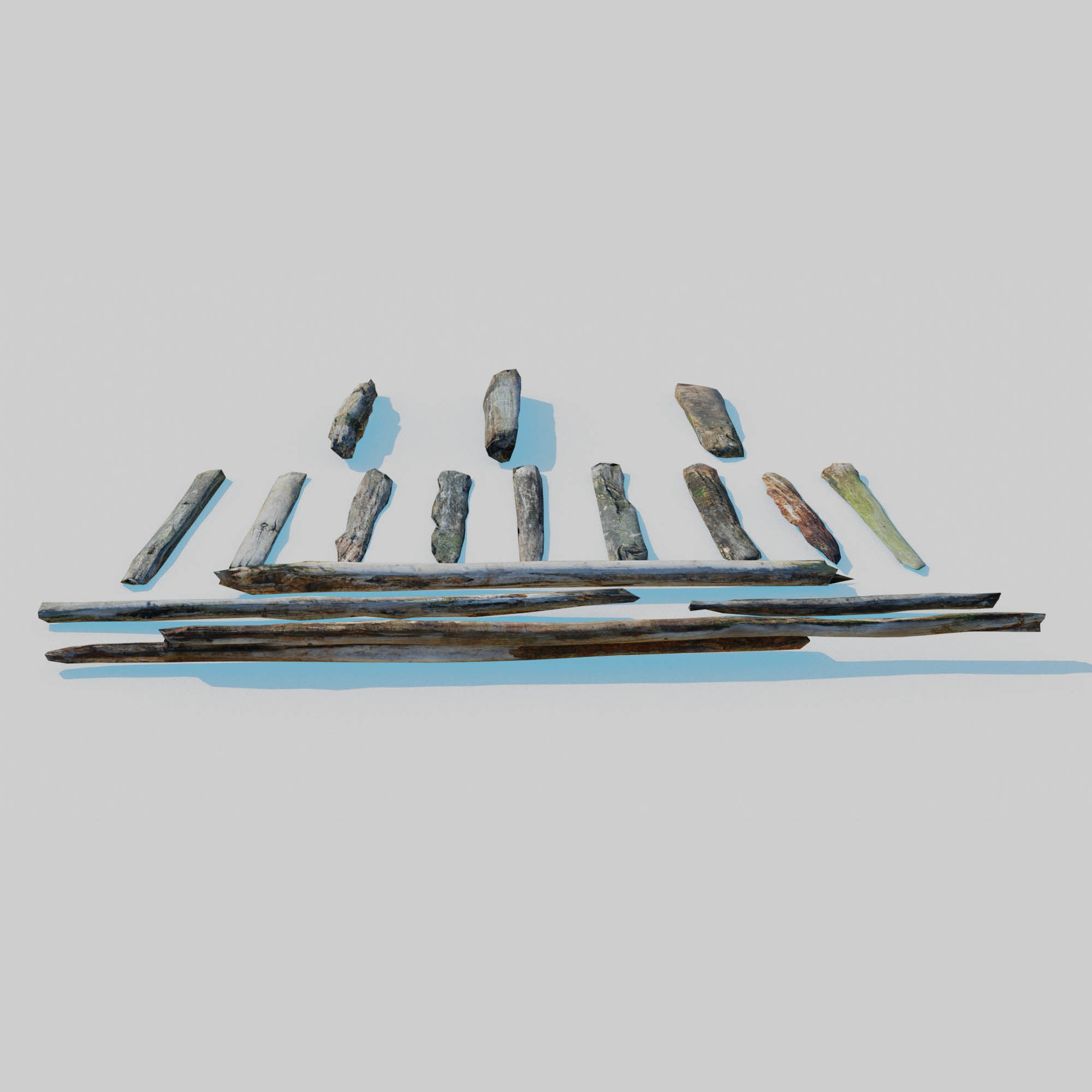 Rotten Beams Boards Poles Pack Low-poly 3D model_6