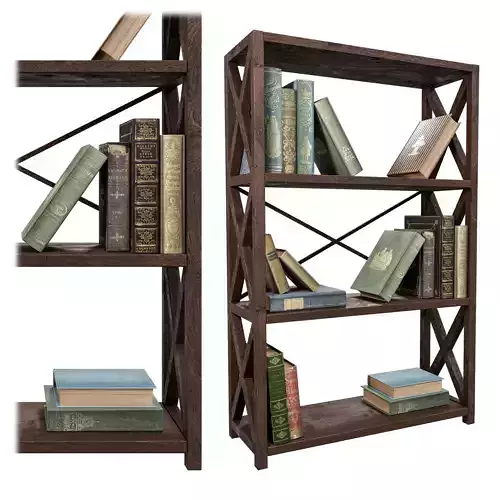 15 unique books and a wooden country bookcase