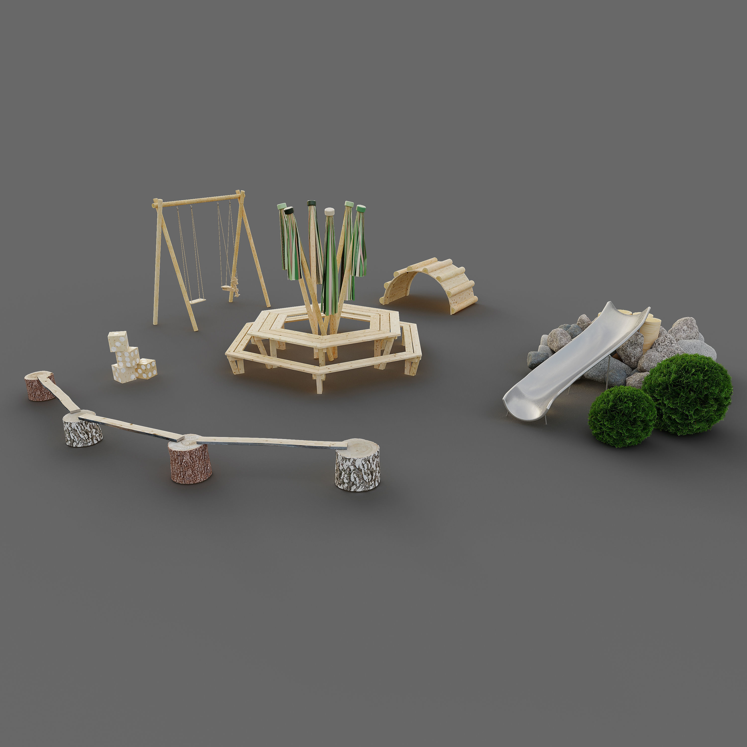 Playground wooden arch 3D model_1