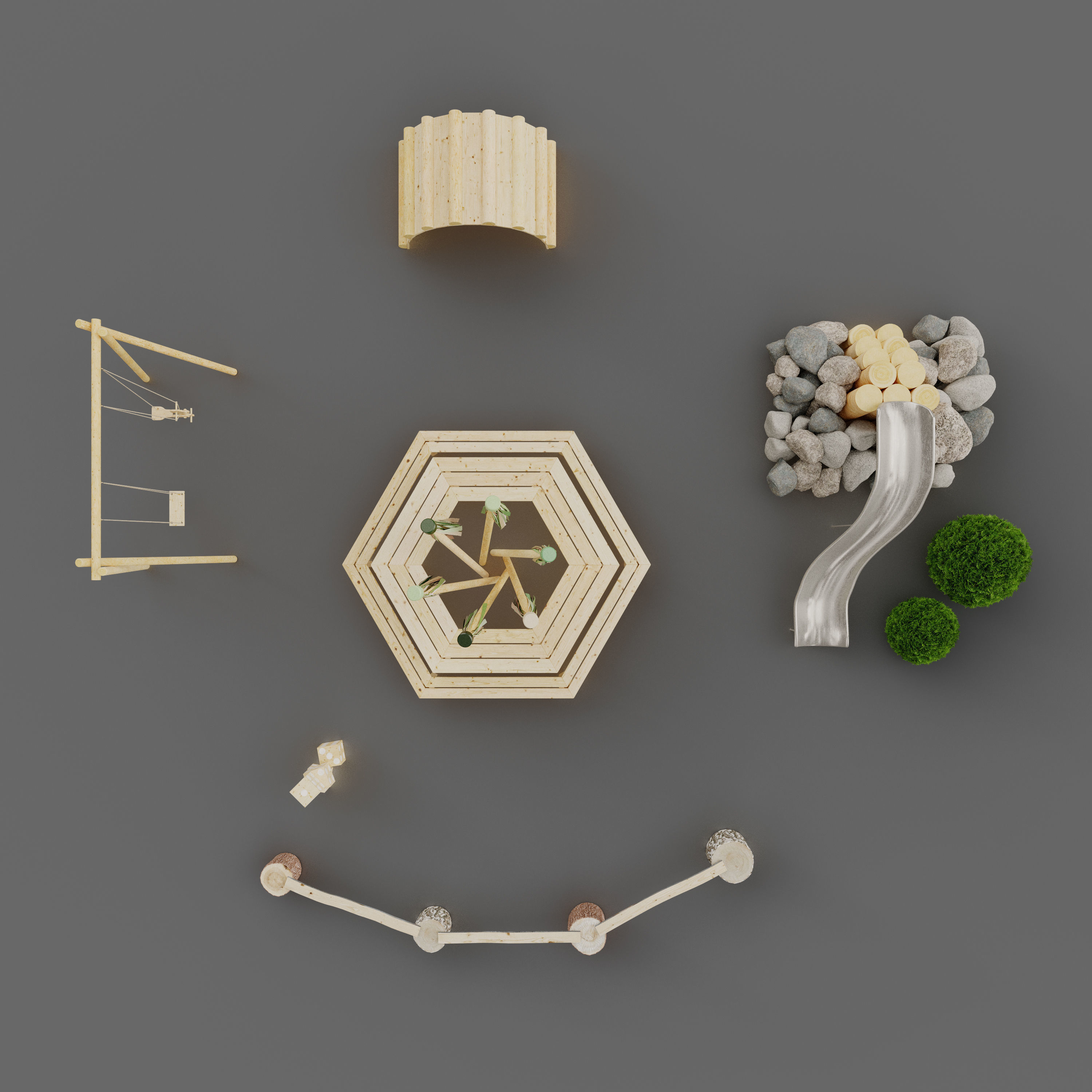 Playground wooden arch 3D model_2