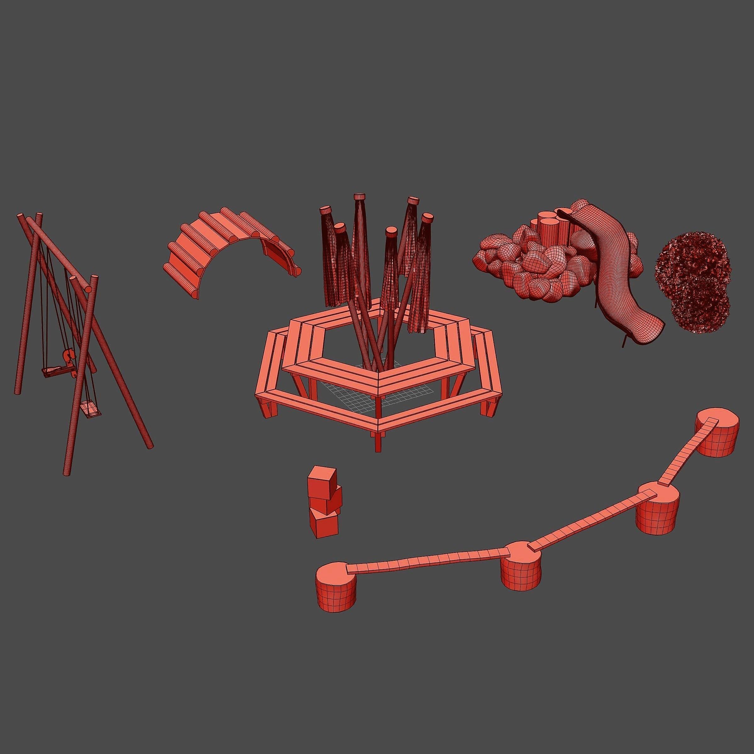 Playground wooden arch 3D model_10