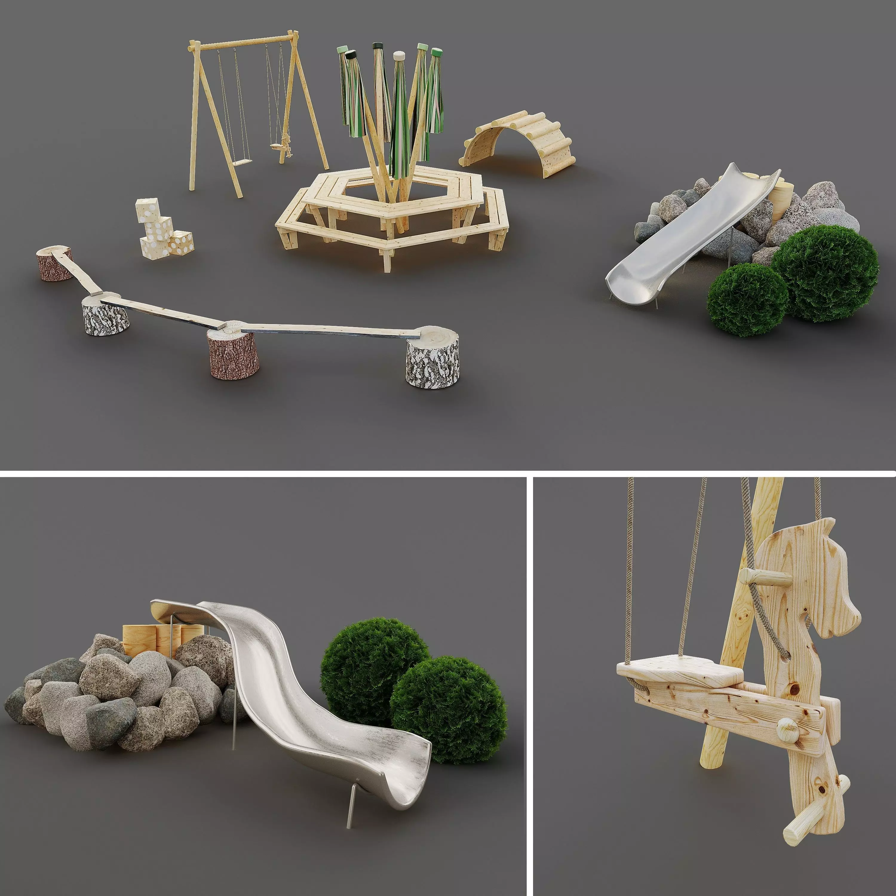 Playground wooden arch 3D model_0
