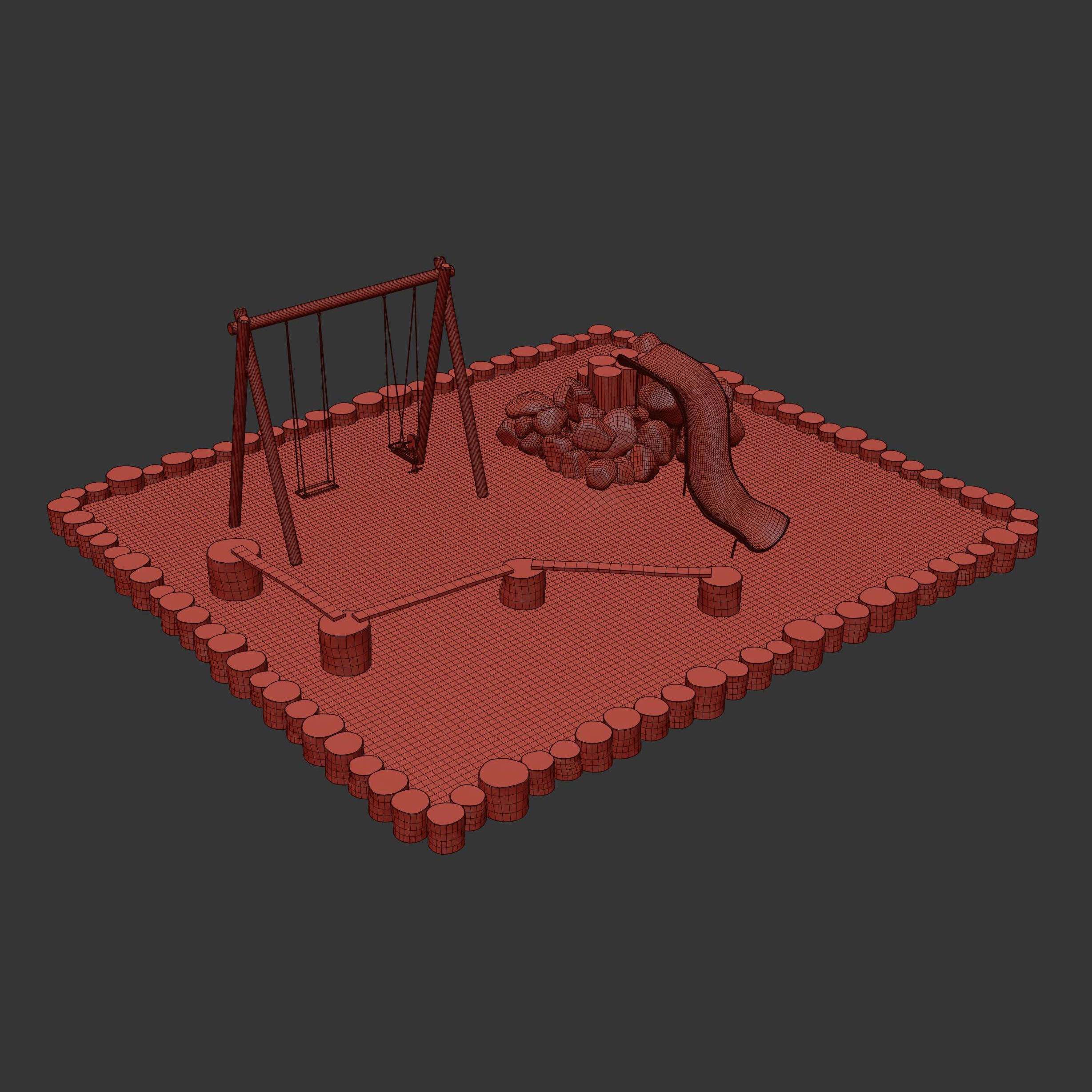 Playground 2 swing set in sand 3D model_6
