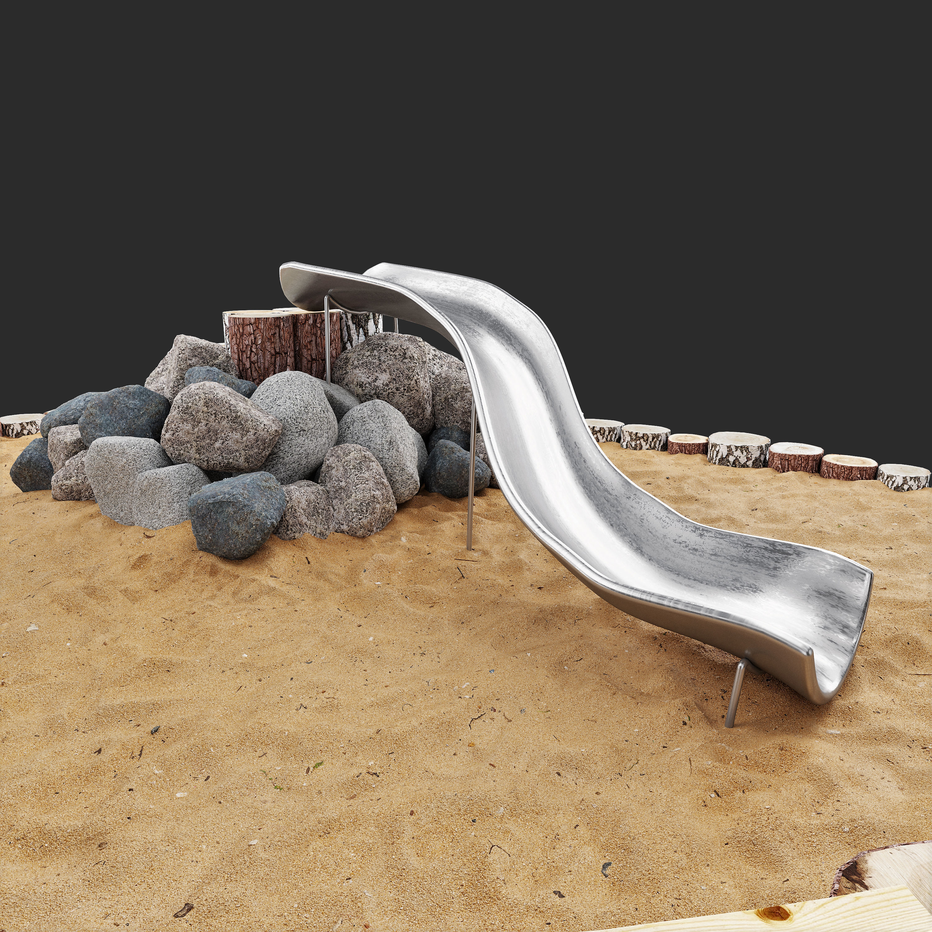 Playground 2 swing set in sand 3D model_3