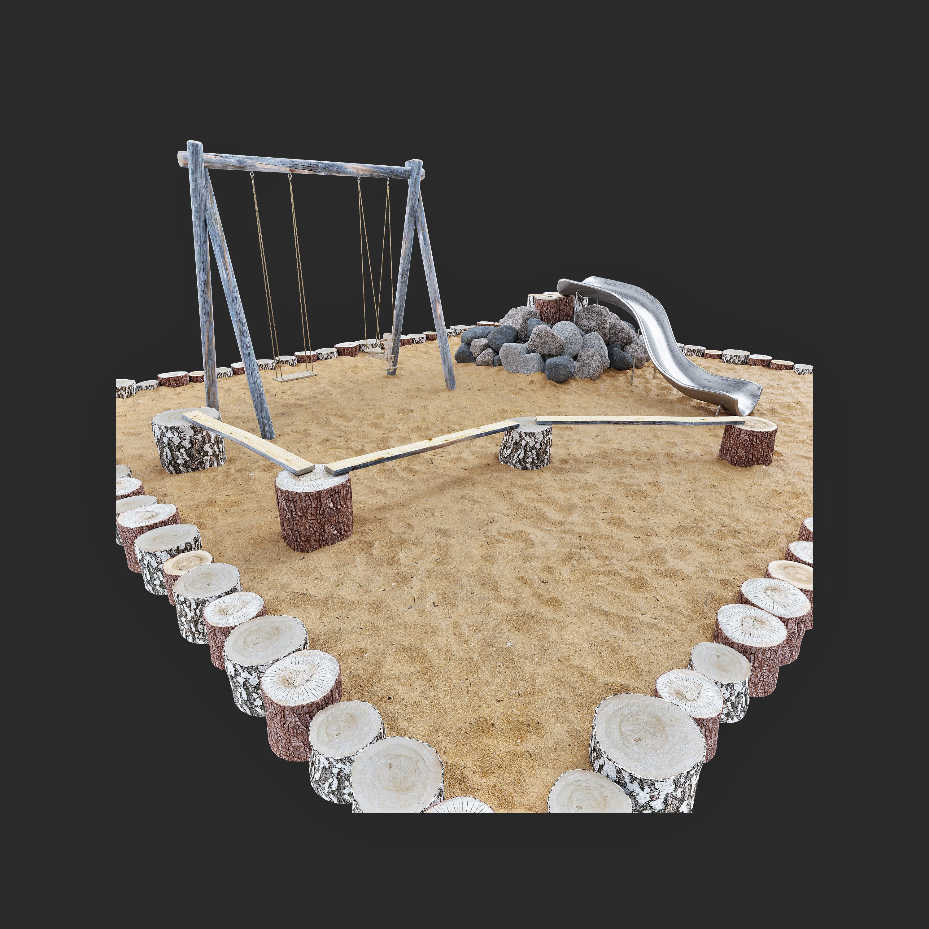 Playground 2 swing set in sand 3D model_5