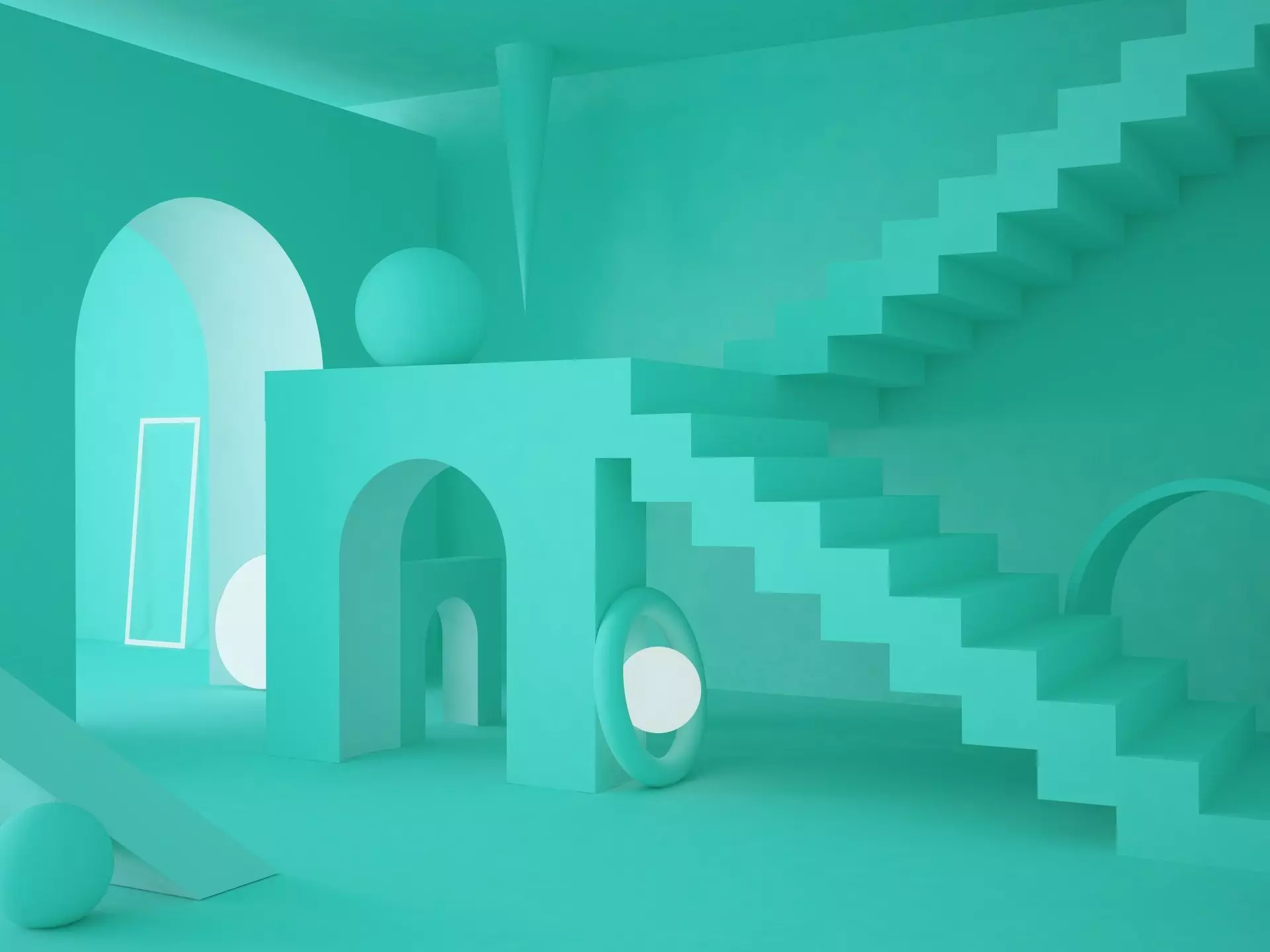 abstract mint scene with stairs 3D model