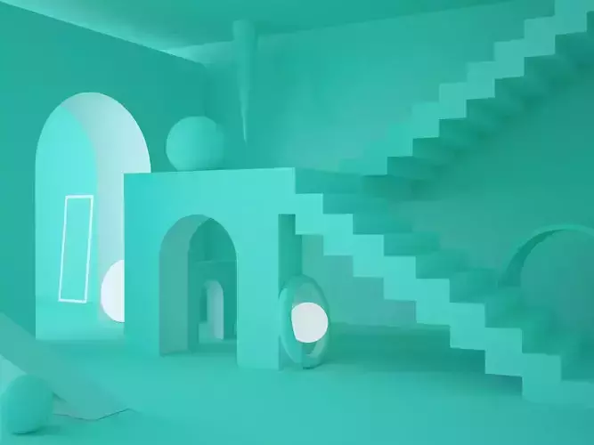 abstract mint scene with stairs 3D model